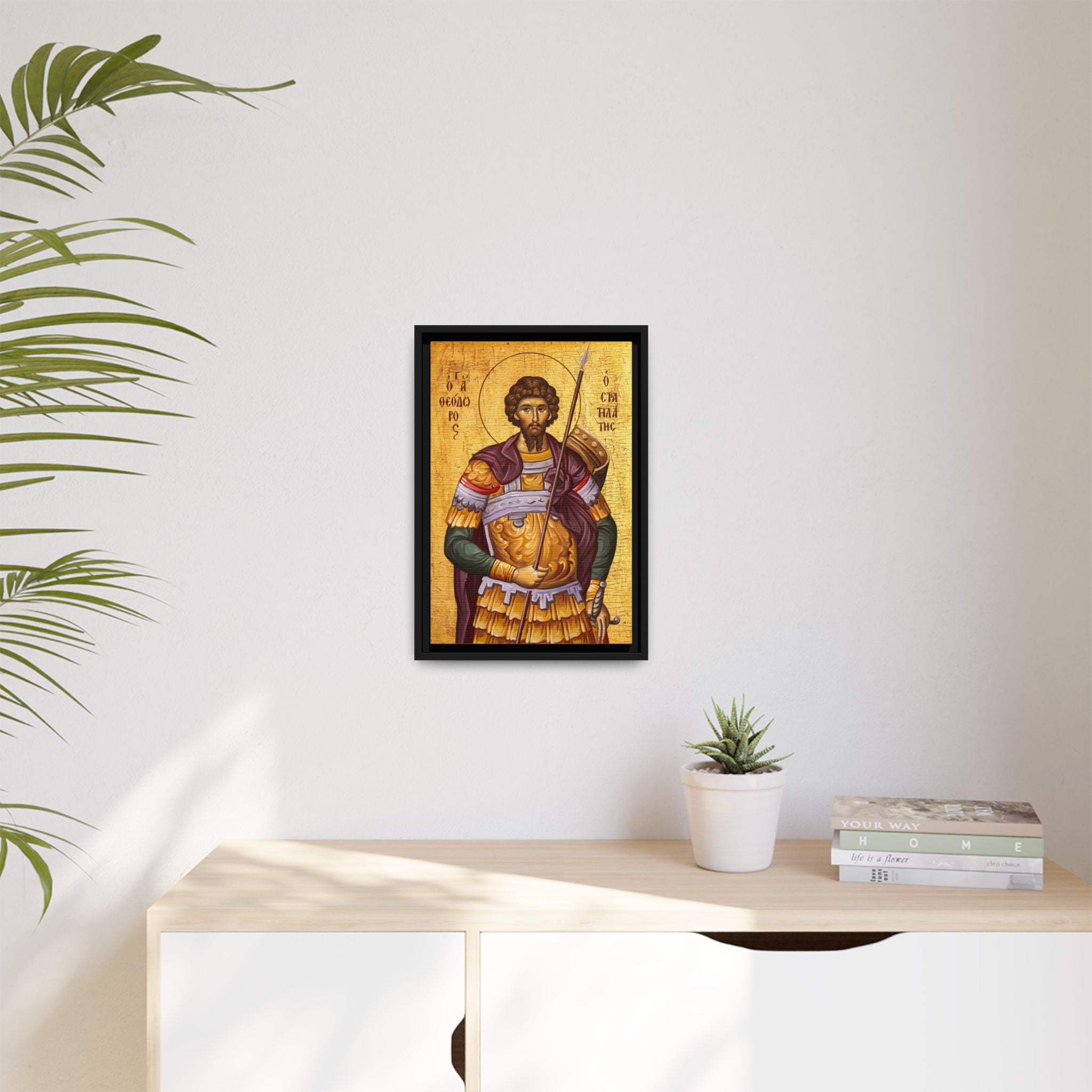 Framed canvas icon of Saint Theodore Stratelates, traditional Orthodox Christian artwork