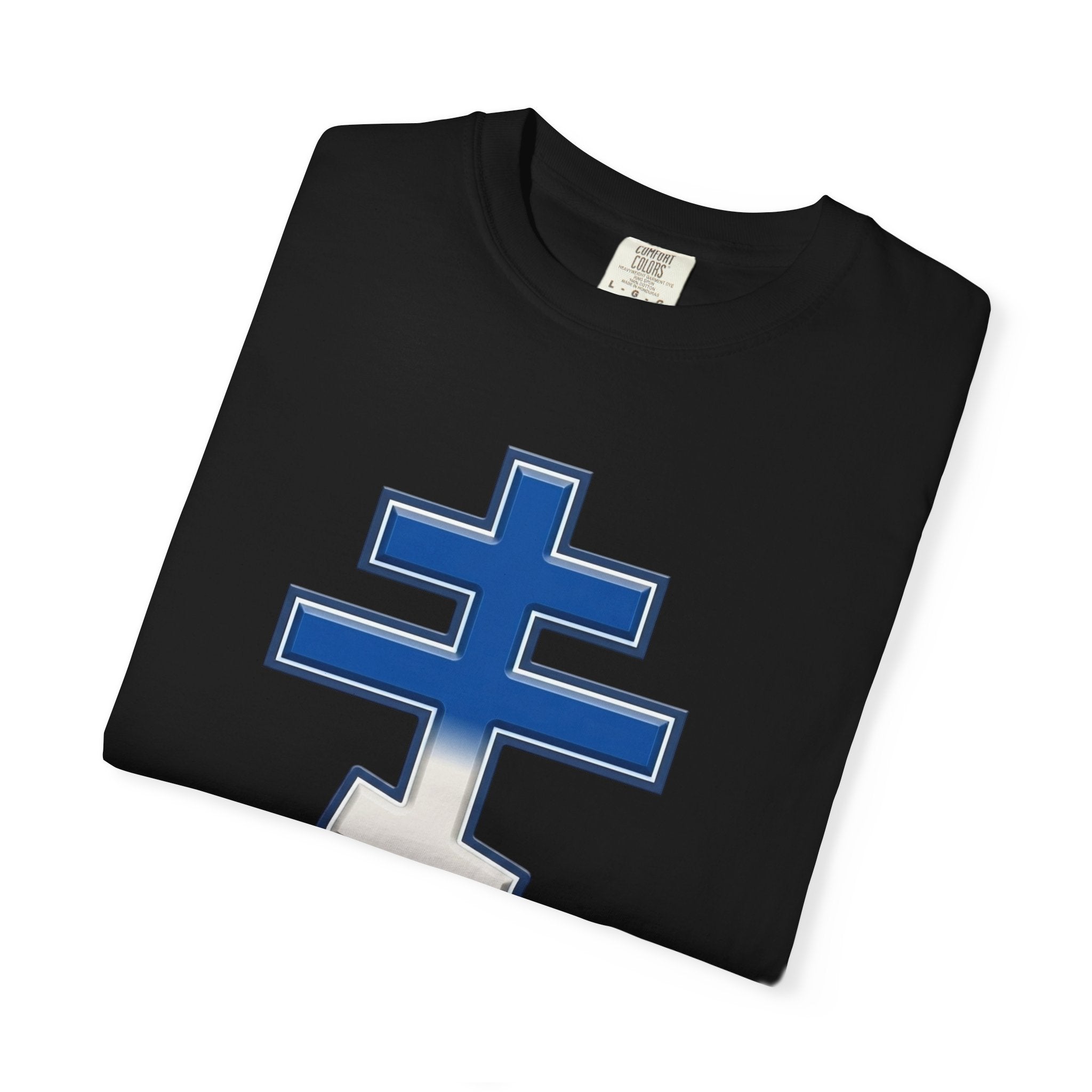 Greek Orthodox Cross design on a heavyweight garment-dyed t-shirt