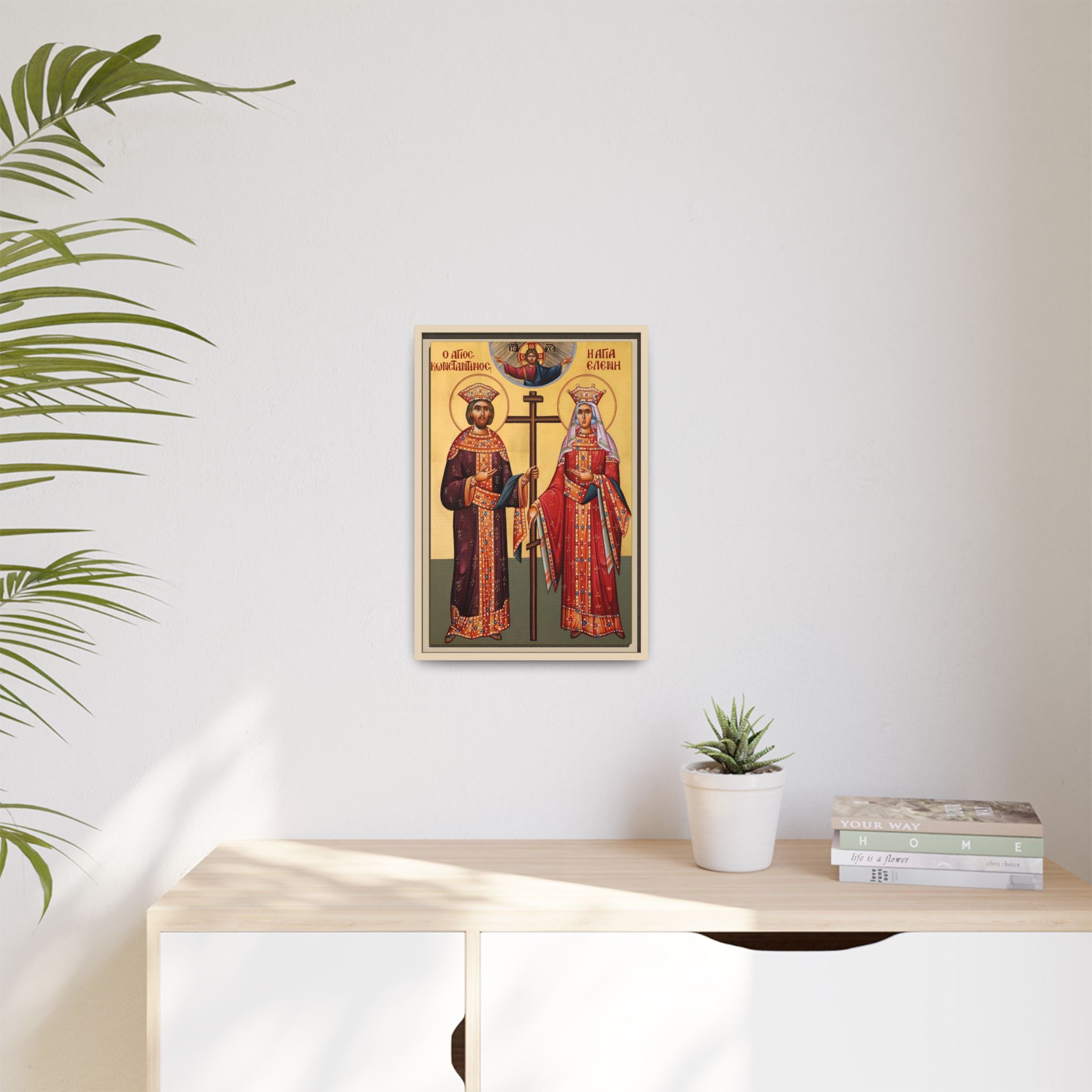 Framed canvas icon of Saint Constantine and Saint Helen, traditional Orthodox Christian artwork