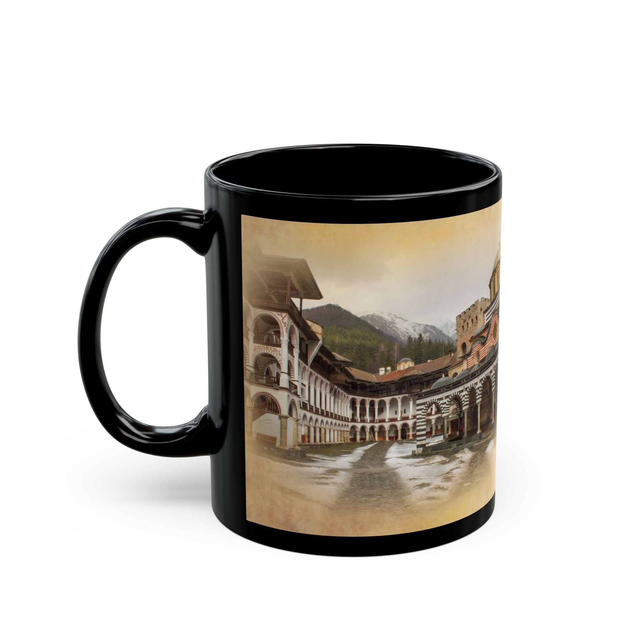 Rila Monastery Orthodox Christian Black Coffee Mug — Orthodox Christian Gift