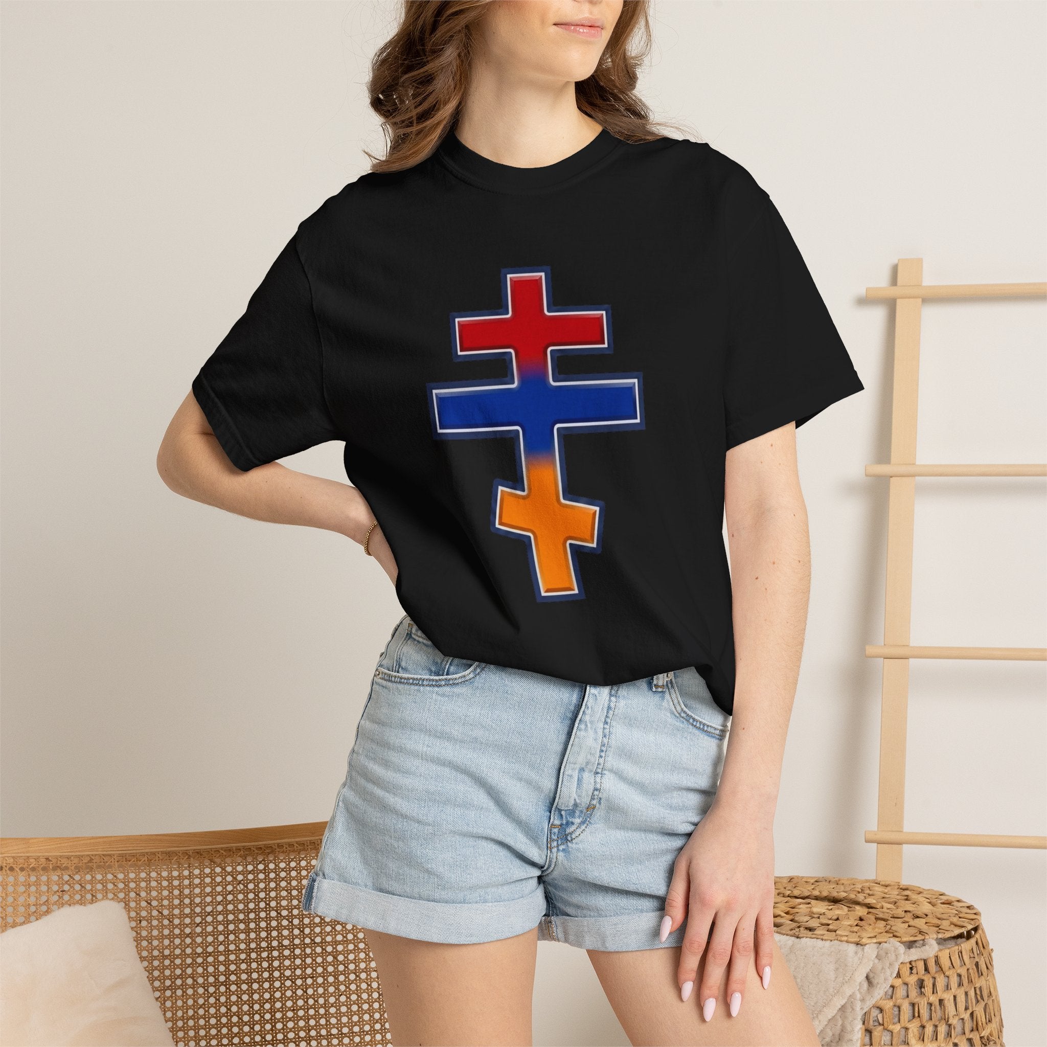 Armenian Orthodox Cross design on a heavyweight garment-dyed t-shirt