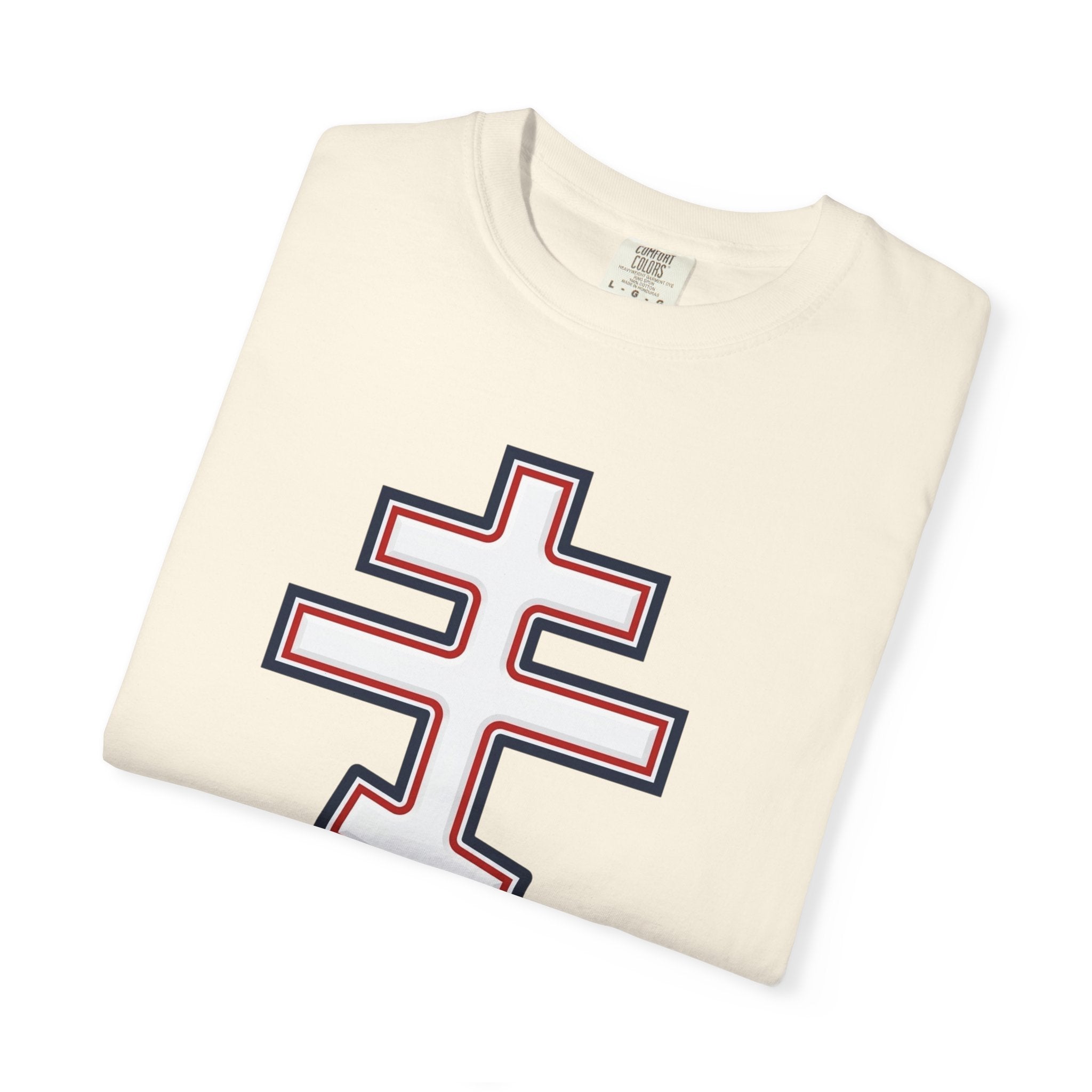 Georgian Orthodox Cross design on a heavyweight garment-dyed t-shirt