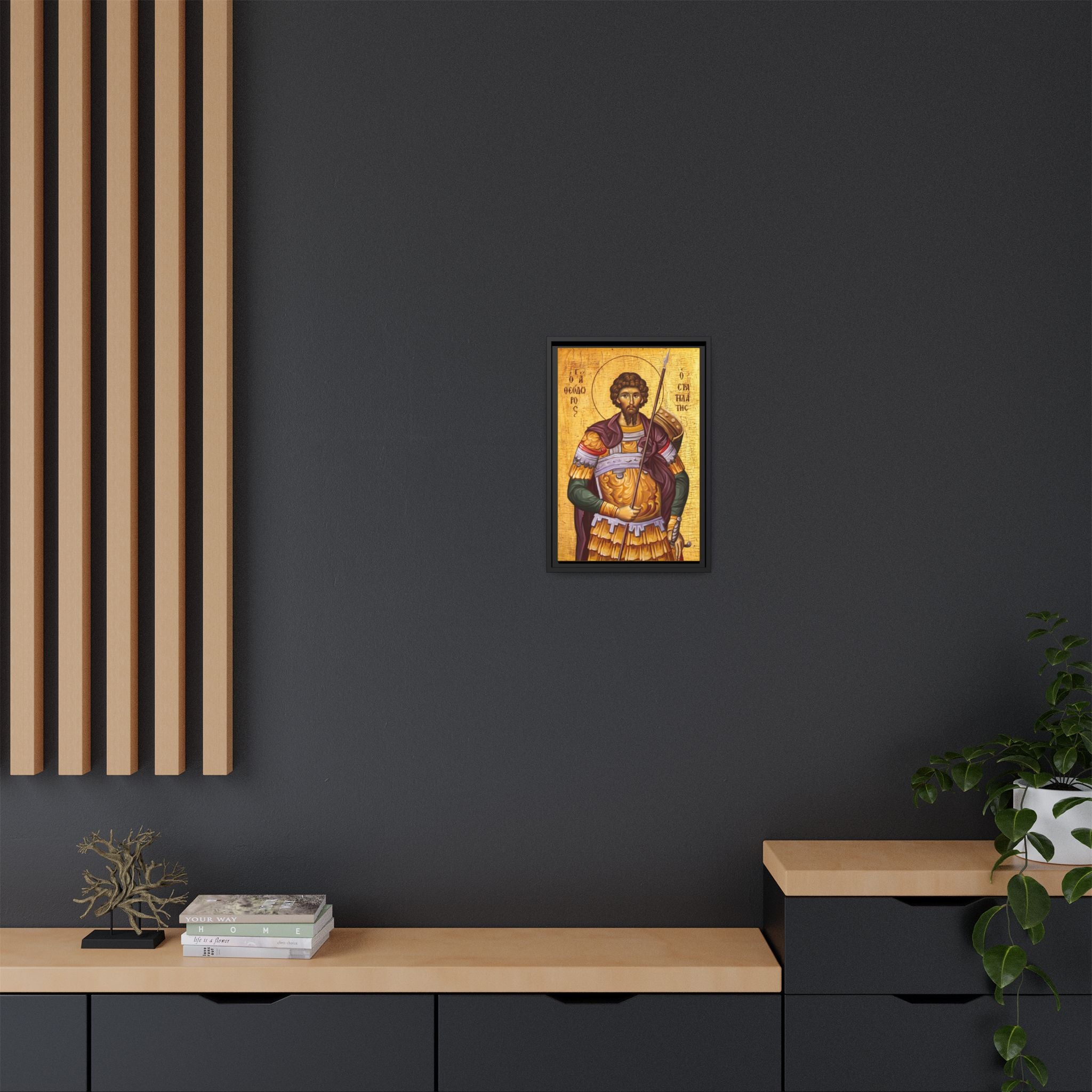 Framed canvas icon of Saint Theodore Stratelates, traditional Orthodox Christian artwork