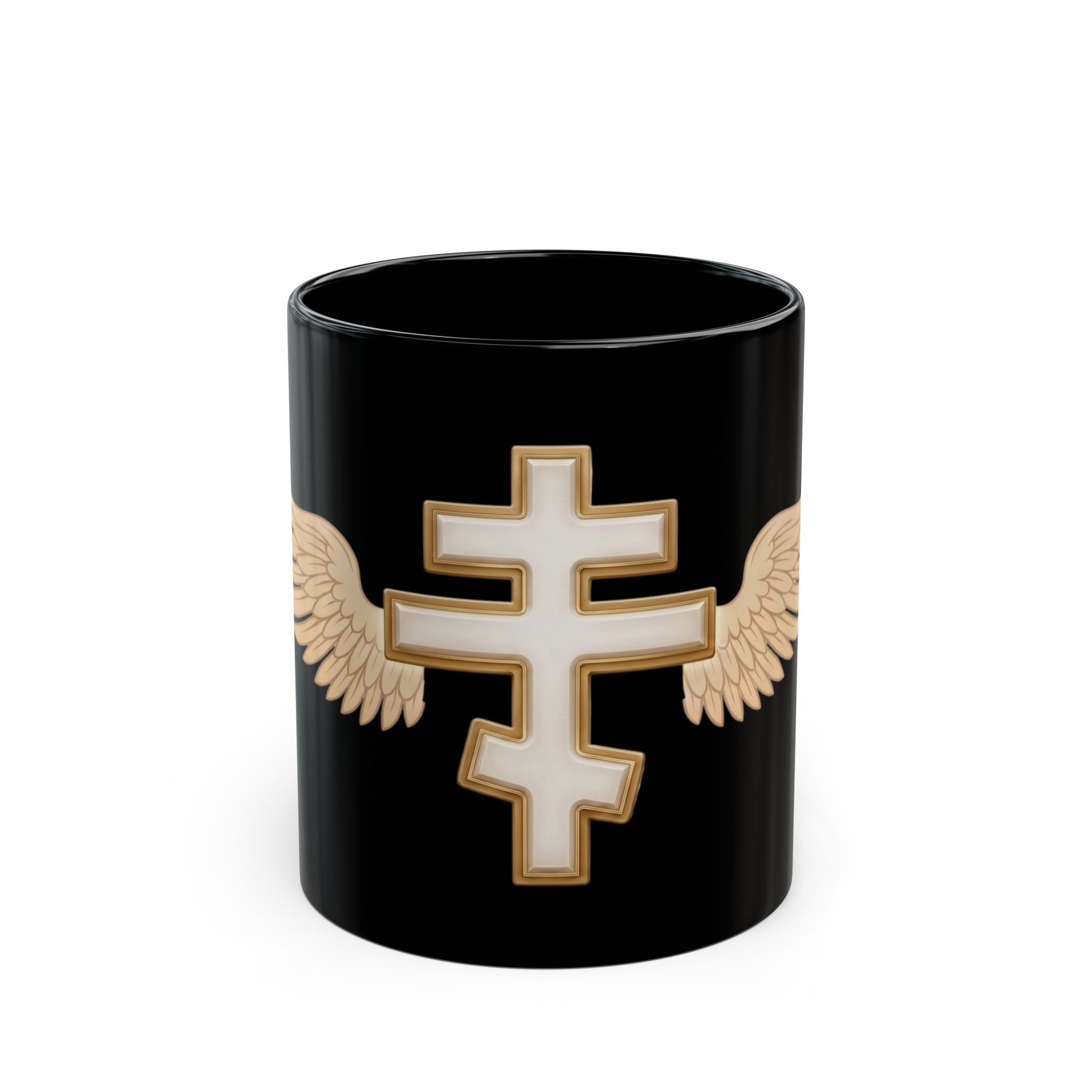 White Orthodox Cross Orthodox Christian Black Coffee Mug — Orthodox Christian Gift