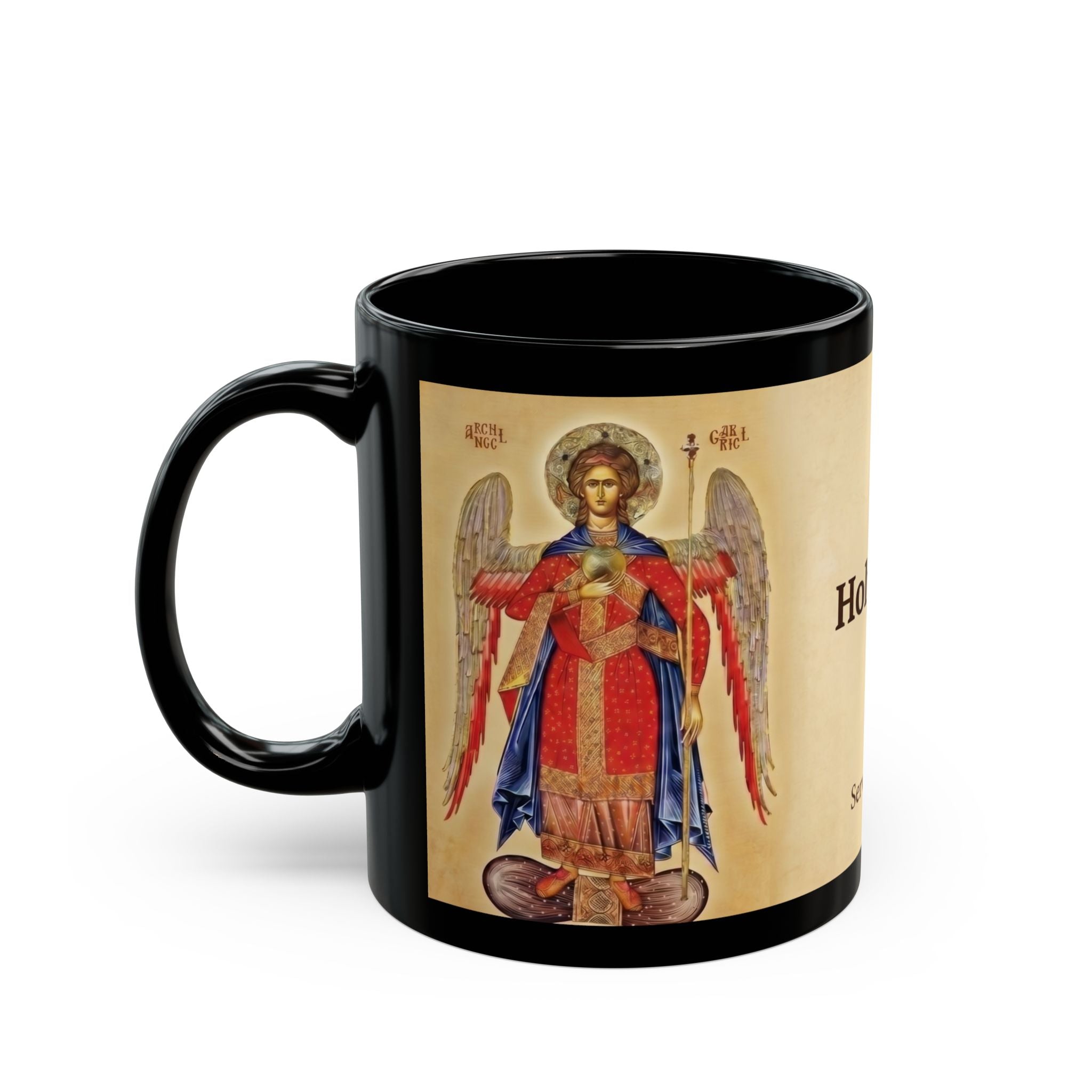 Archangel Gabriel Orthodox Christian Black Coffee Mug — Orthodox Christian Gift