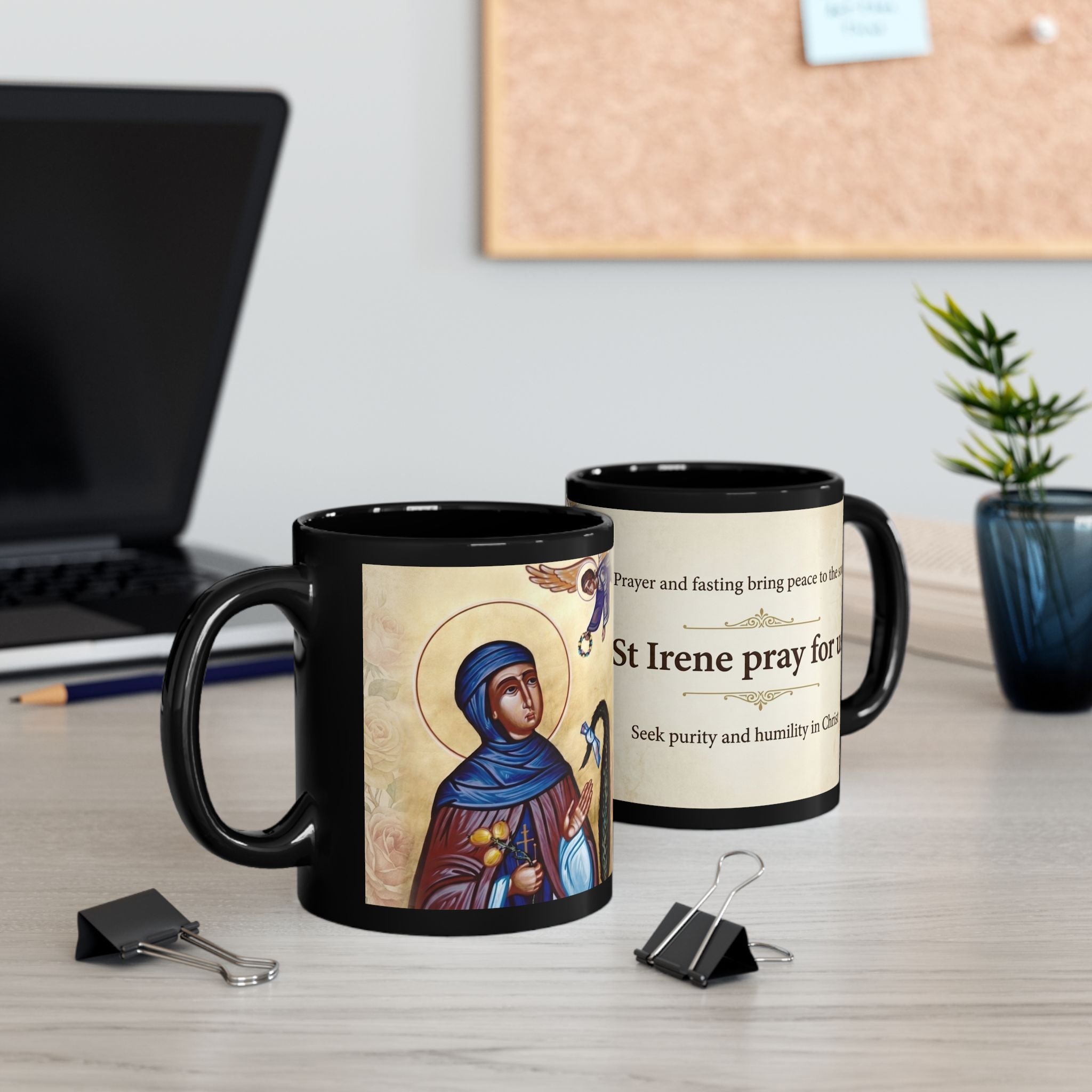 Saint Irene Chrysovalantou Orthodox Christian Black Coffee Mug — Christian Gift Idea