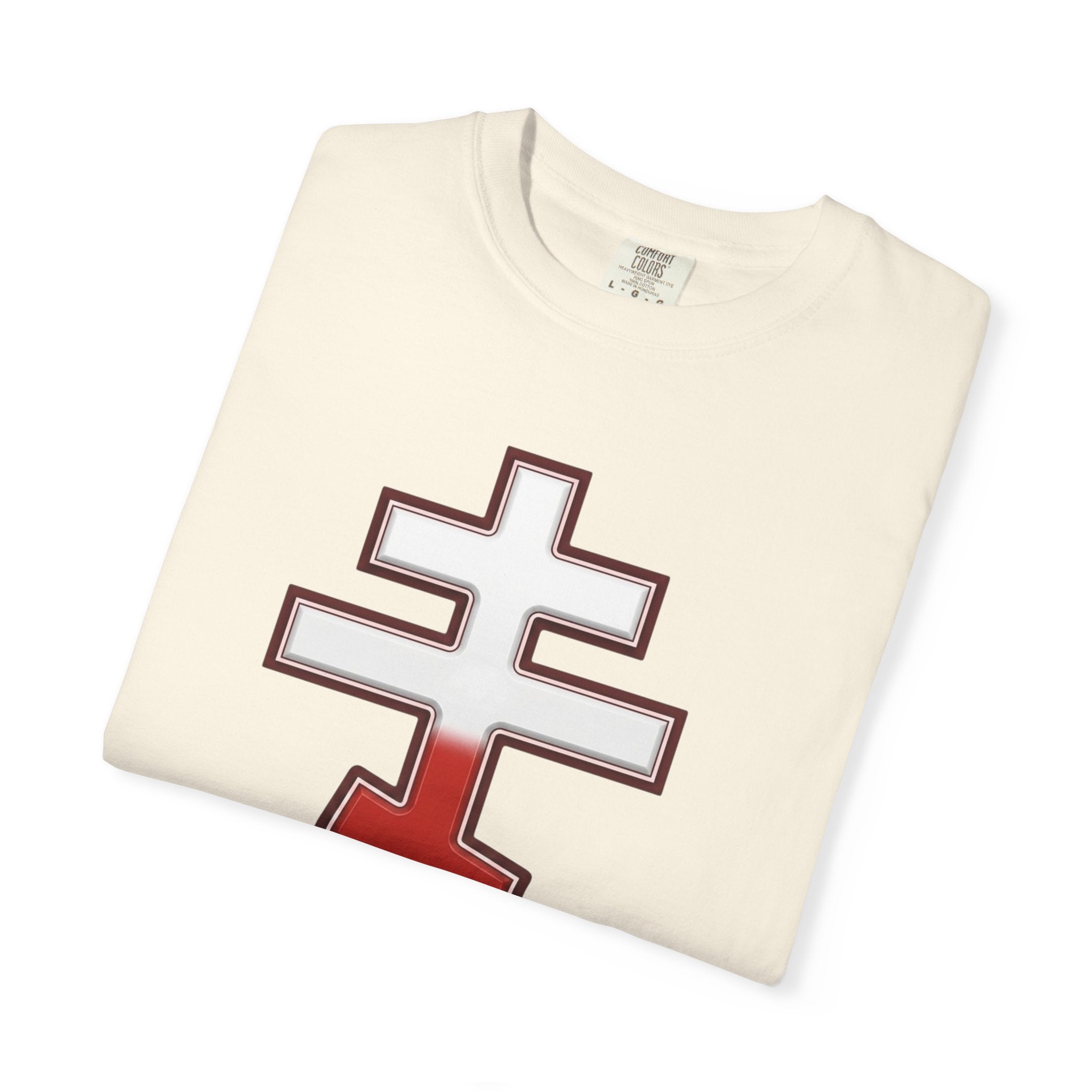 Polish Orthodox Cross design on a heavyweight garment-dyed t-shirt