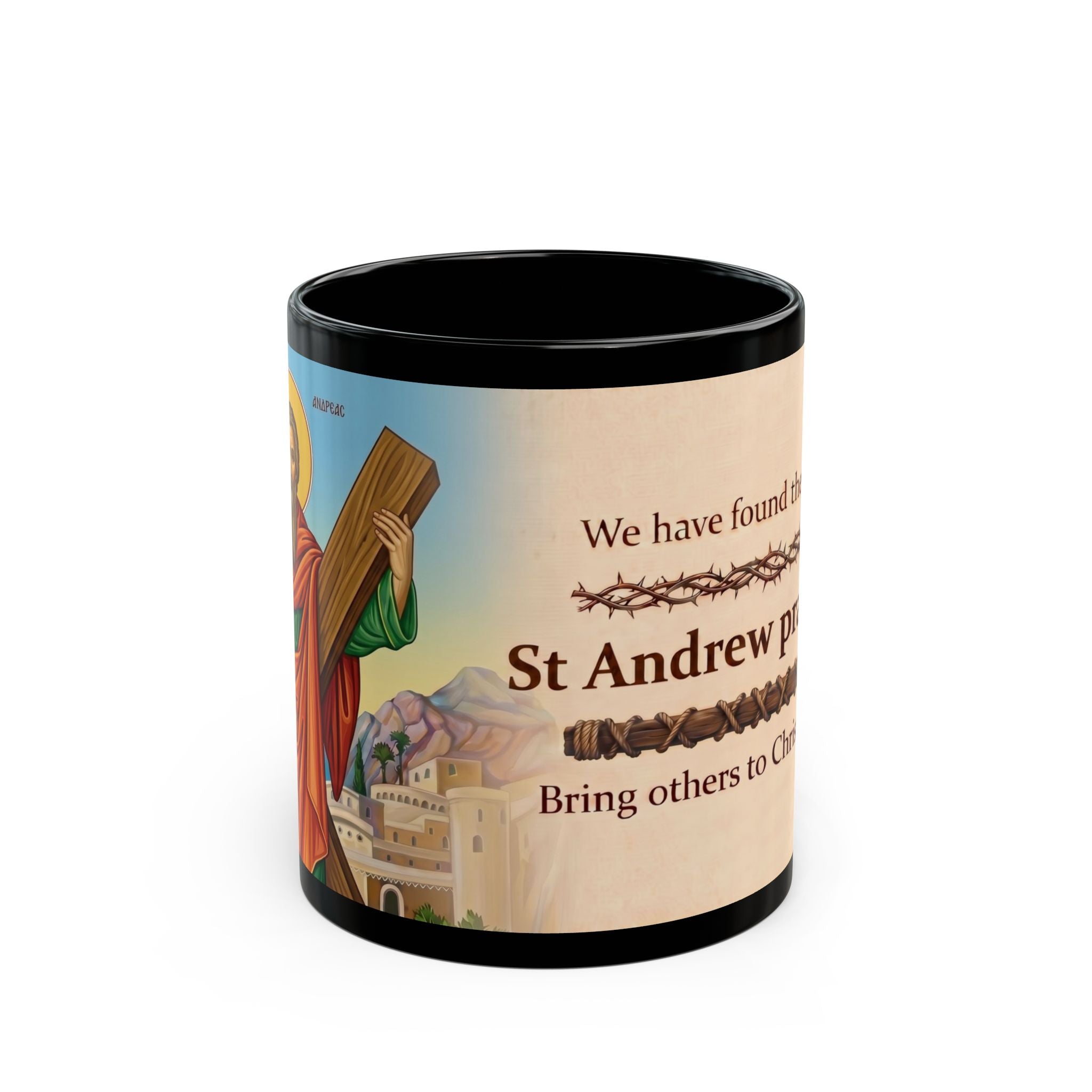 Saint Andrew the First-Called Orthodox Christian Black Coffee Mug — Orthodox Christian Mug