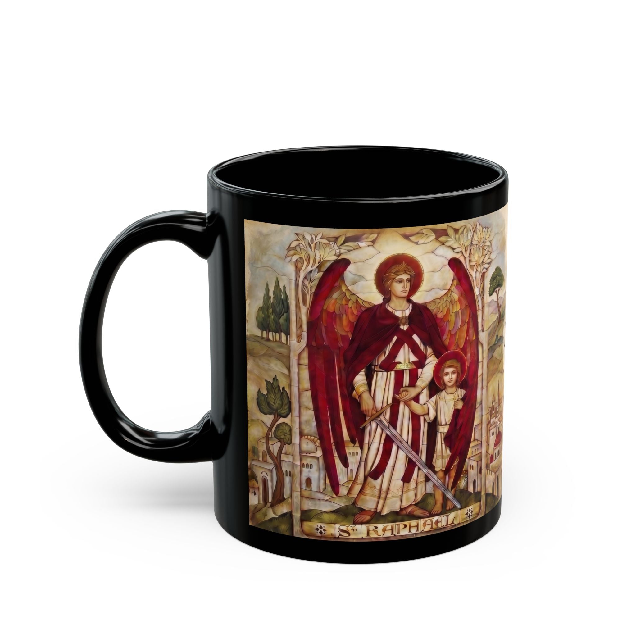 Archangel Raphael Orthodox Christian Black Coffee Mug — Orthodox Christian Gift