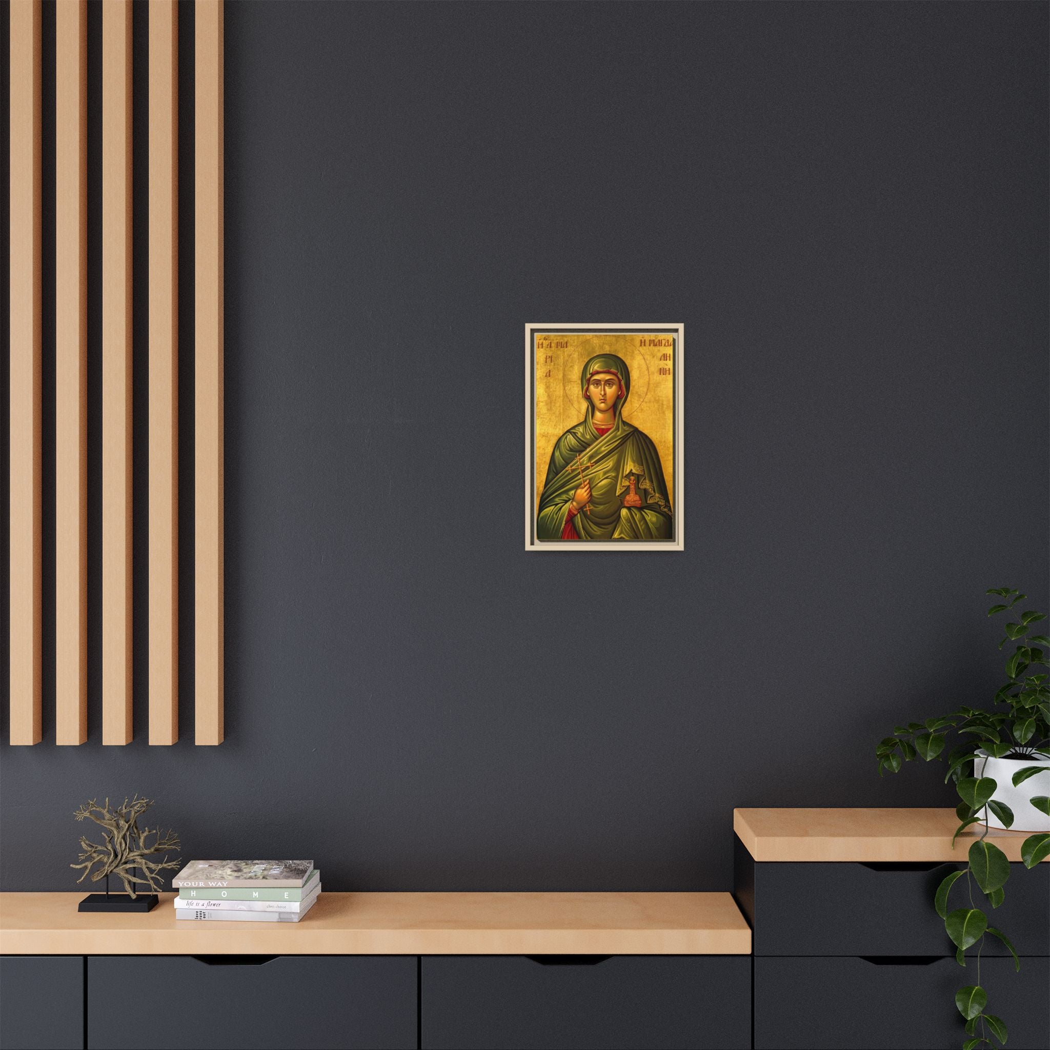 Framed canvas icon of Saint Mary Magdalene, traditional Orthodox Christian artwork