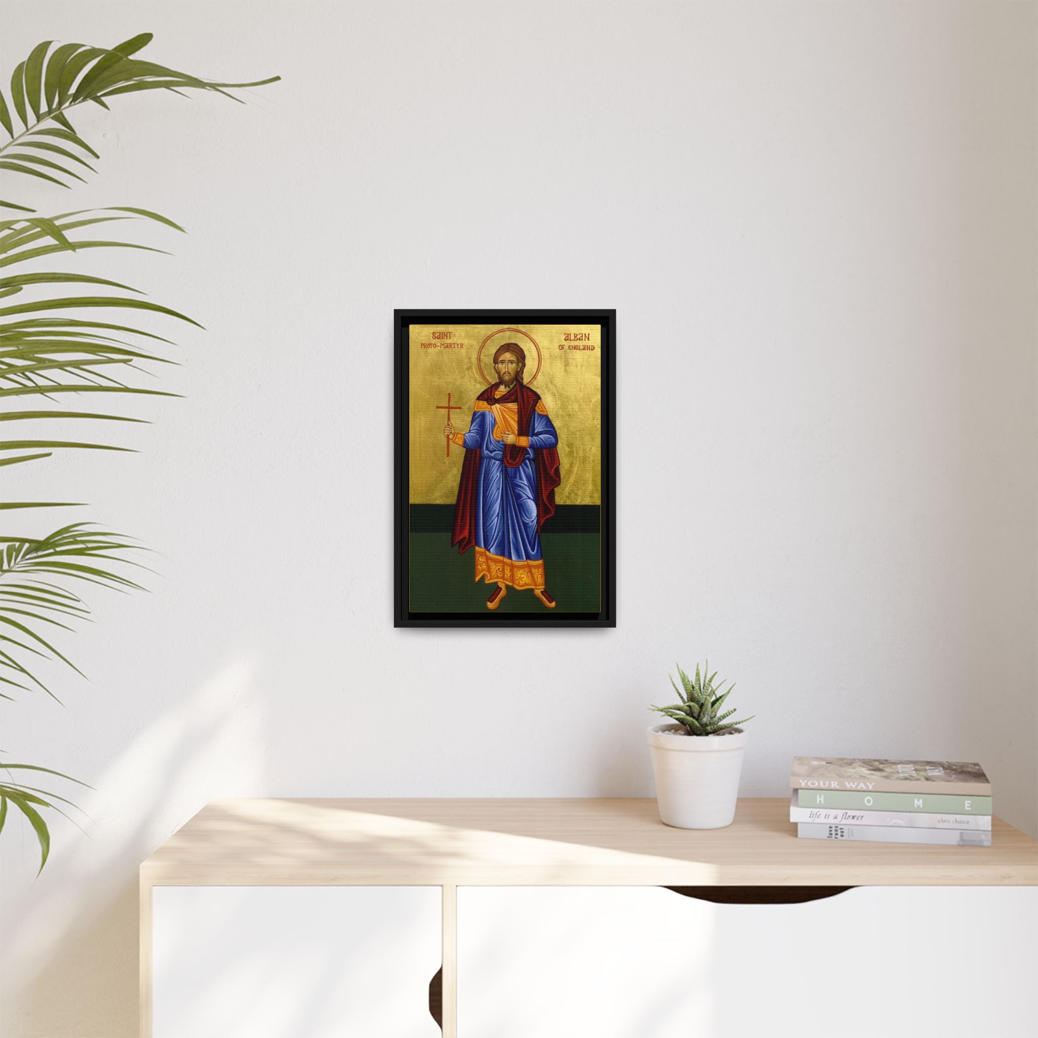 Framed canvas icon of Saint Alban the Protomartyr of Britain, traditional Orthodox Christian artwork