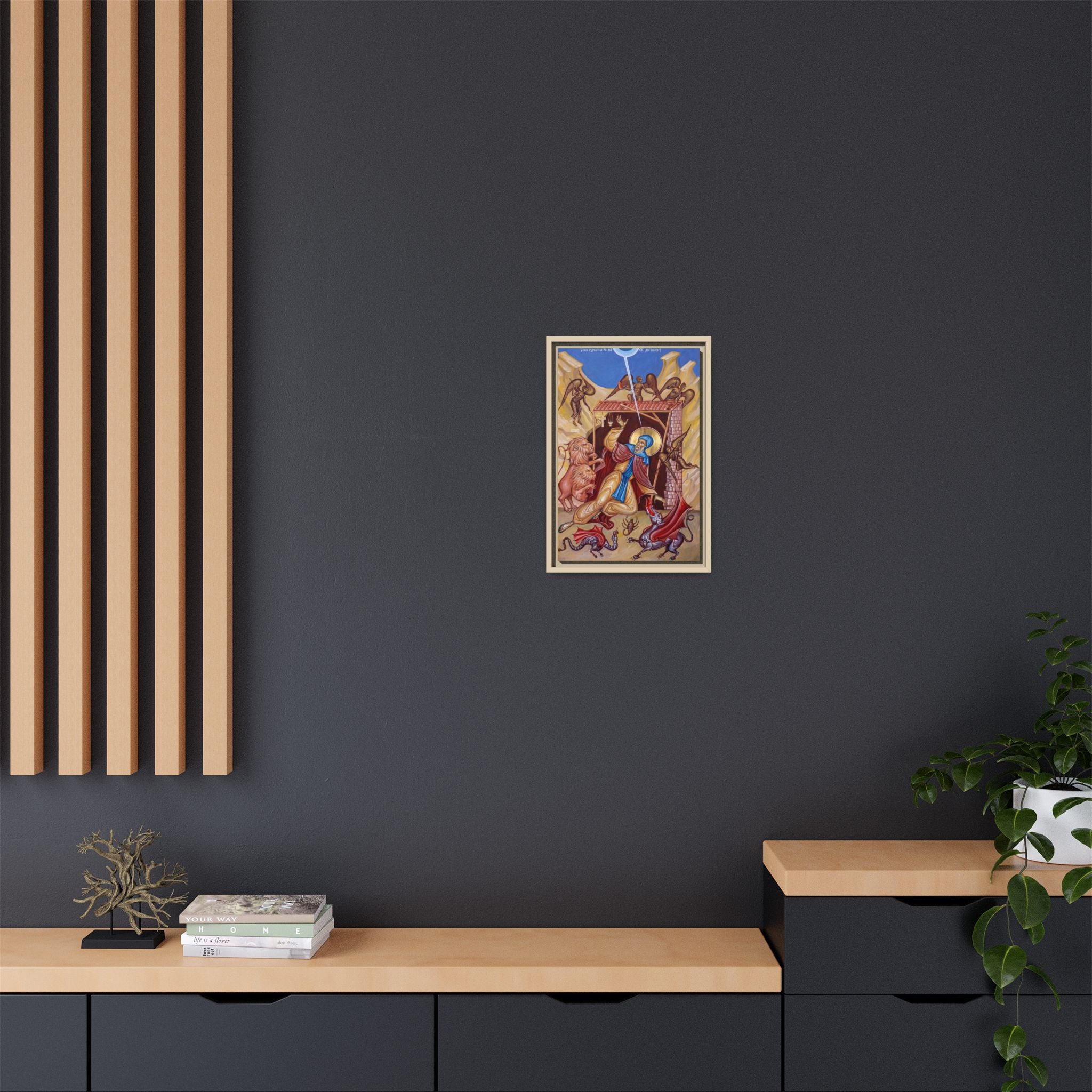 Framed canvas icon of Saint Anthony the Great, traditional Orthodox Christian artwork