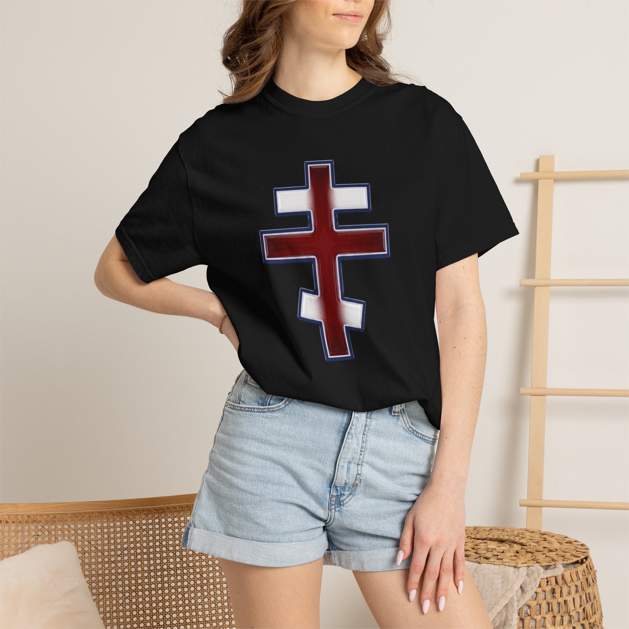 United Kingdom Orthodox Cross design on a heavyweight garment-dyed t-shirt