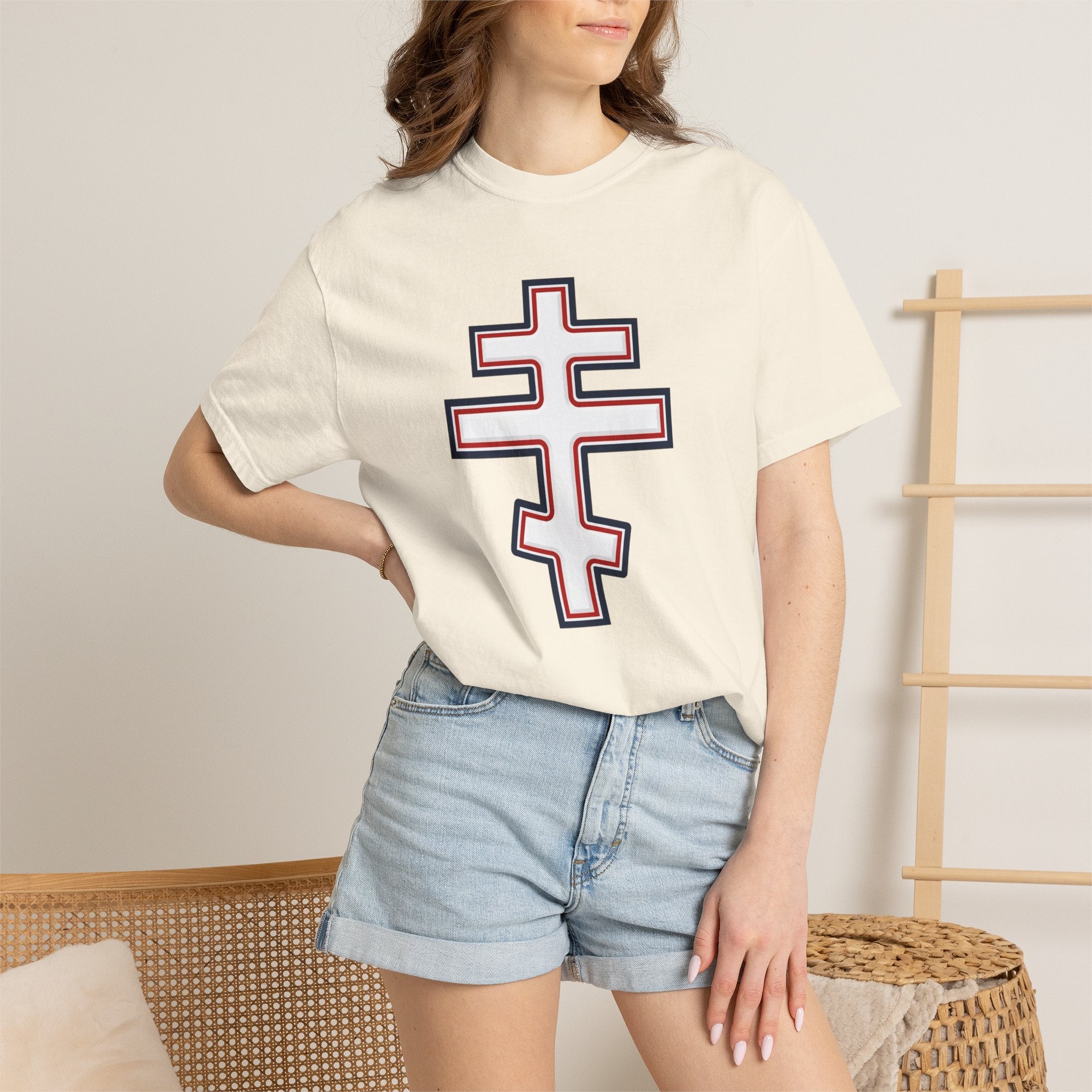 Georgian Orthodox Cross design on a heavyweight garment-dyed t-shirt
