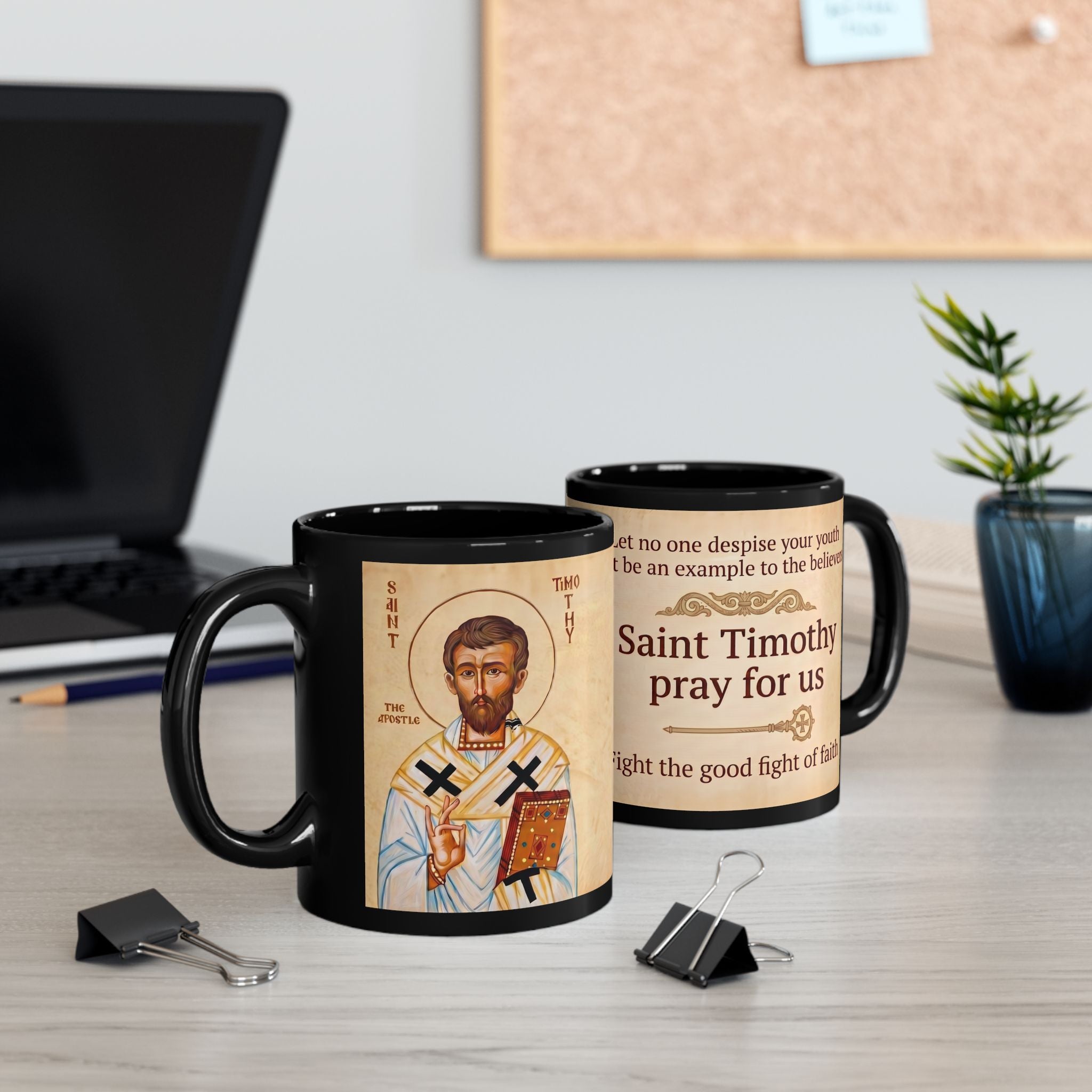 Saint Timothy the Apostle Black Coffee Mug