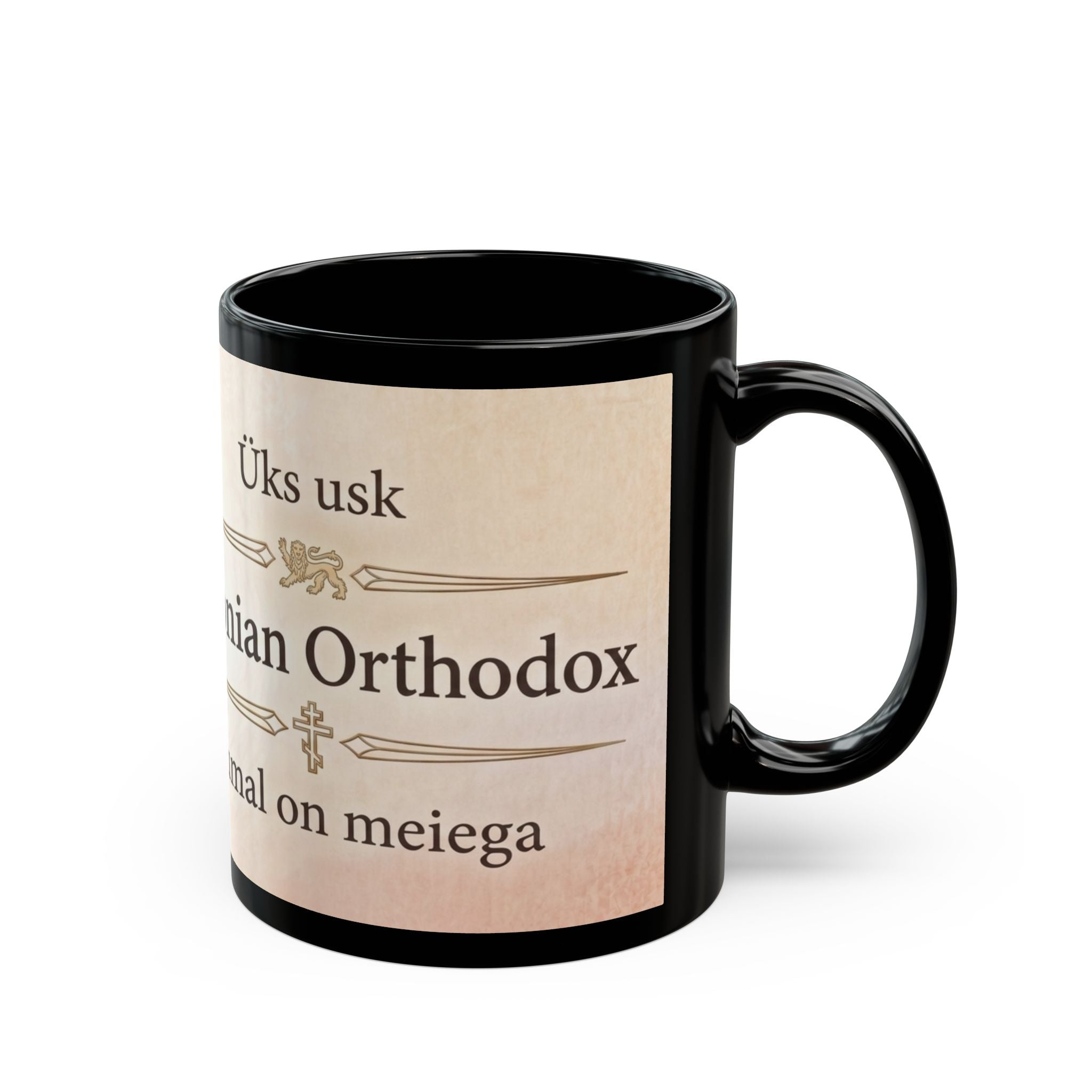 Estonian Orthodox Christian Black Coffee Mug — Gift for Orthodox Christians