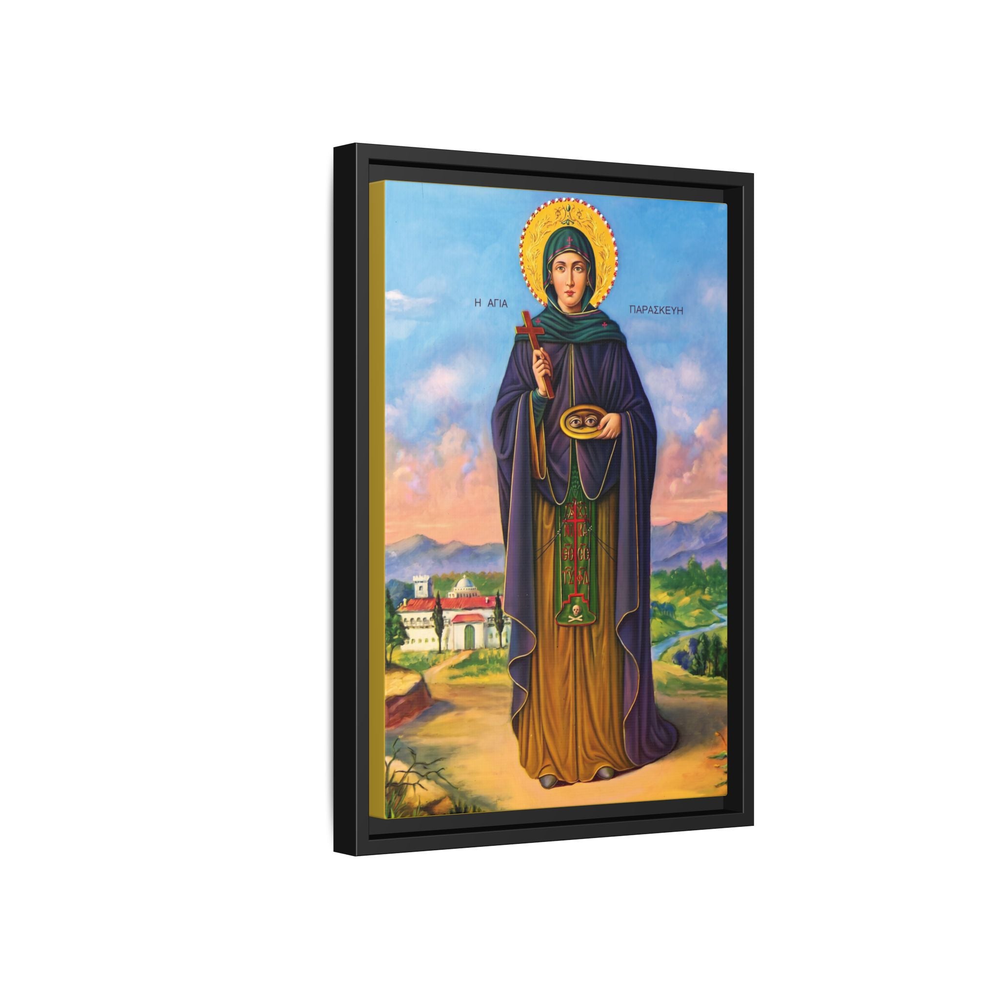 Framed canvas icon of Saint Paraskeva Petka, traditional Orthodox Christian artwork