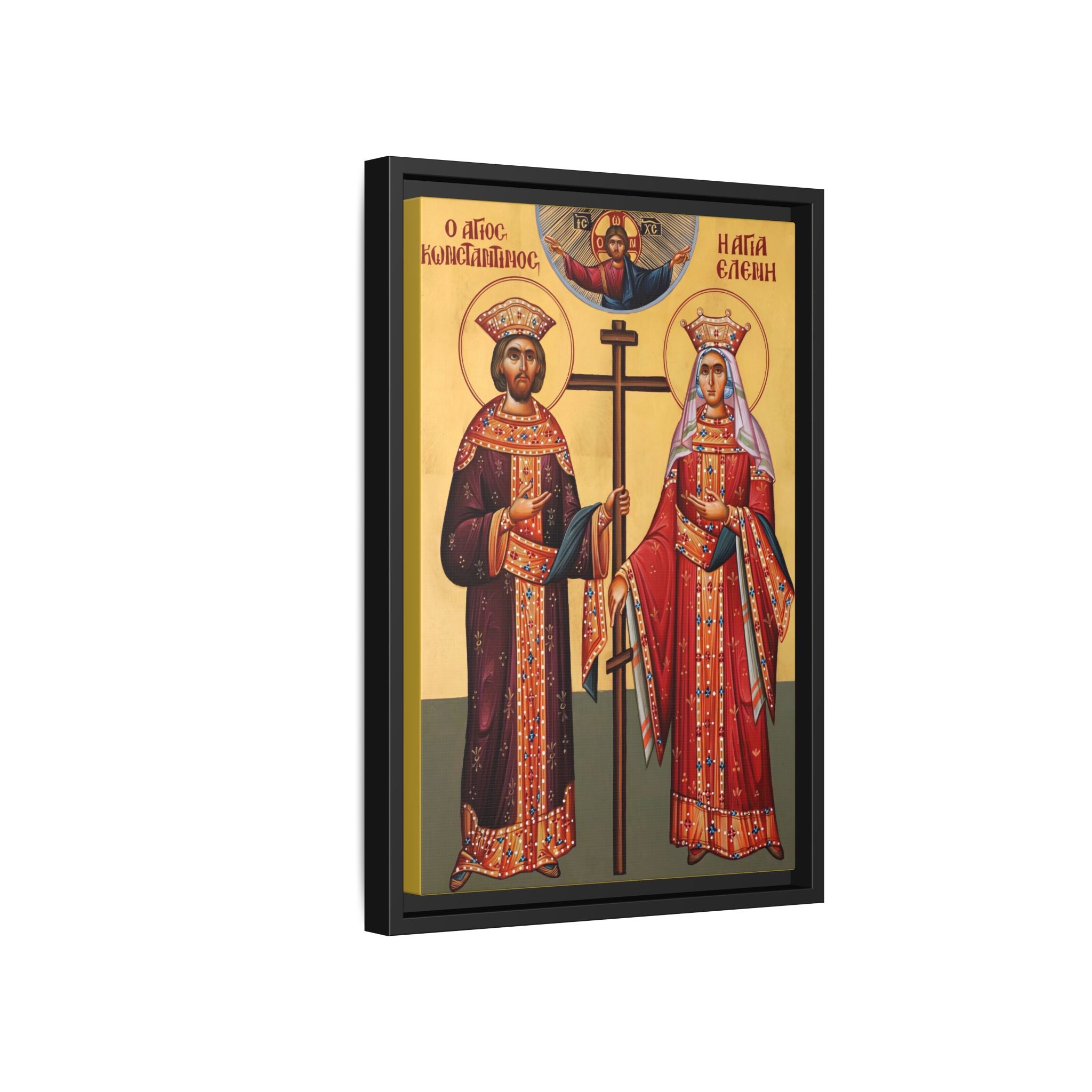 Framed canvas icon of Saint Constantine and Saint Helen, traditional Orthodox Christian artwork