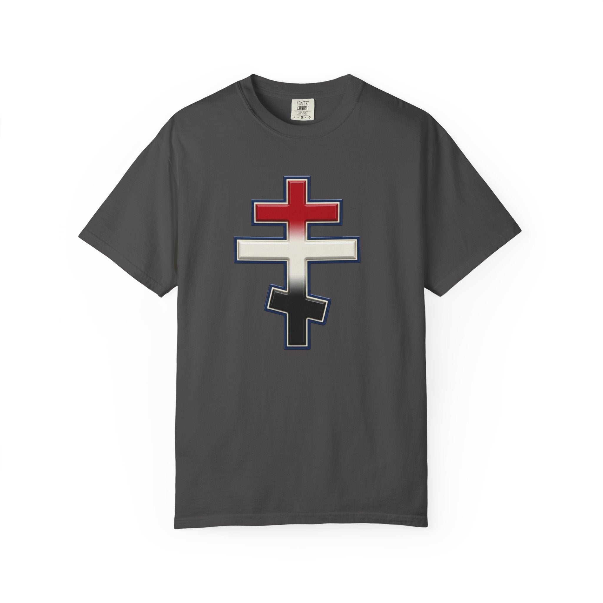 Egyptian Orthodox Cross design on a heavyweight garment-dyed t-shirt