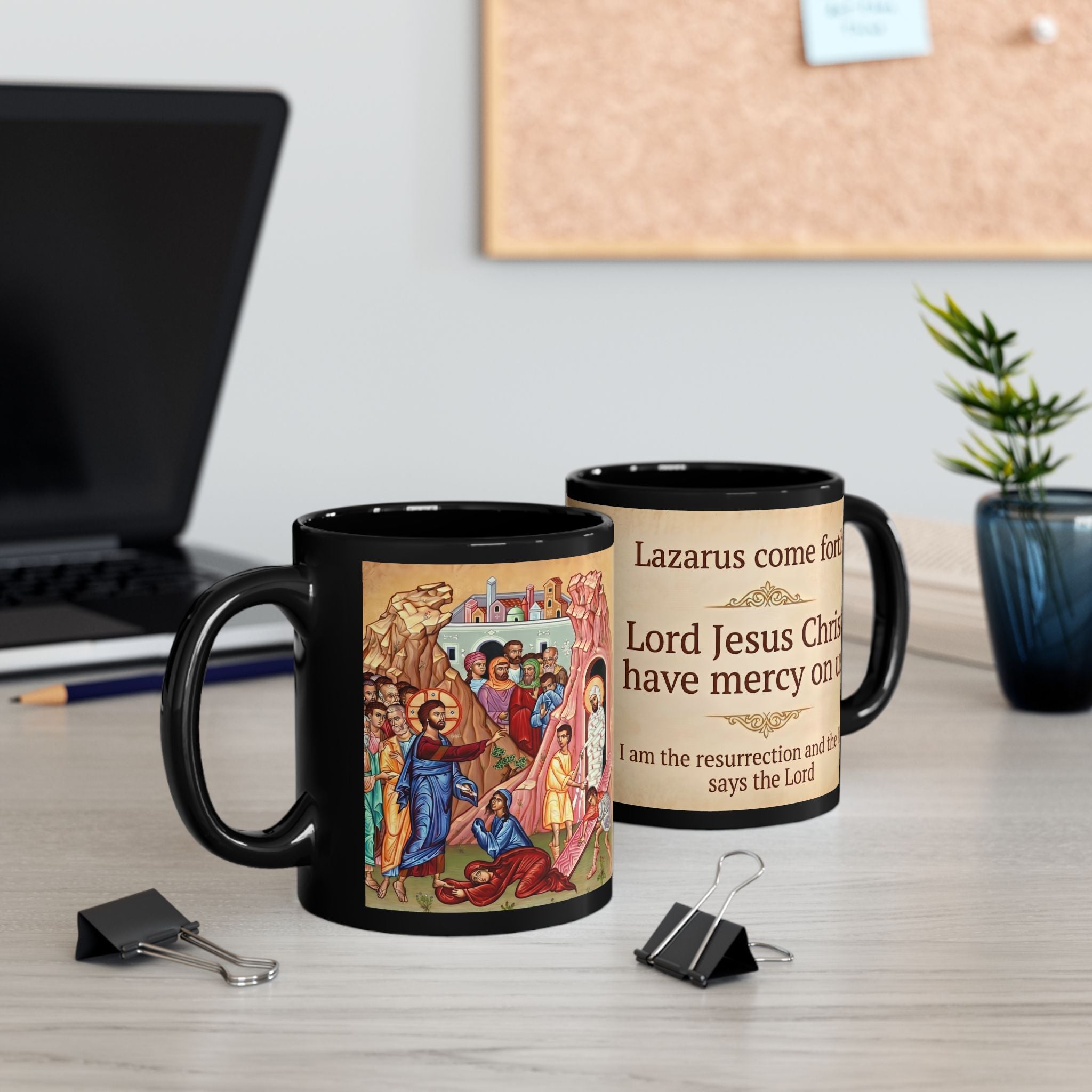 The Raising of Lazarus Black Coffee Mug