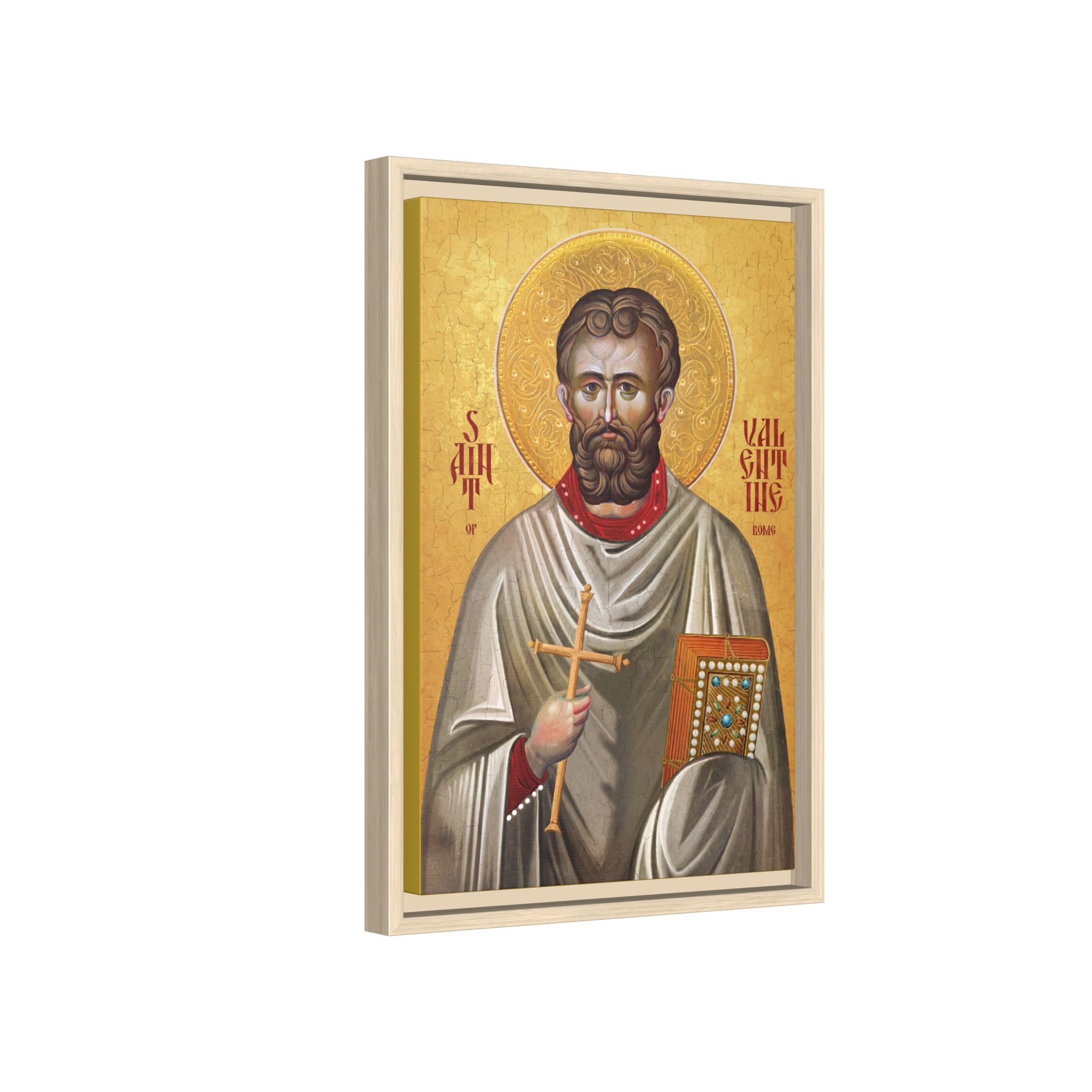 Framed canvas icon of Saint Valentine, traditional Orthodox Christian artwork