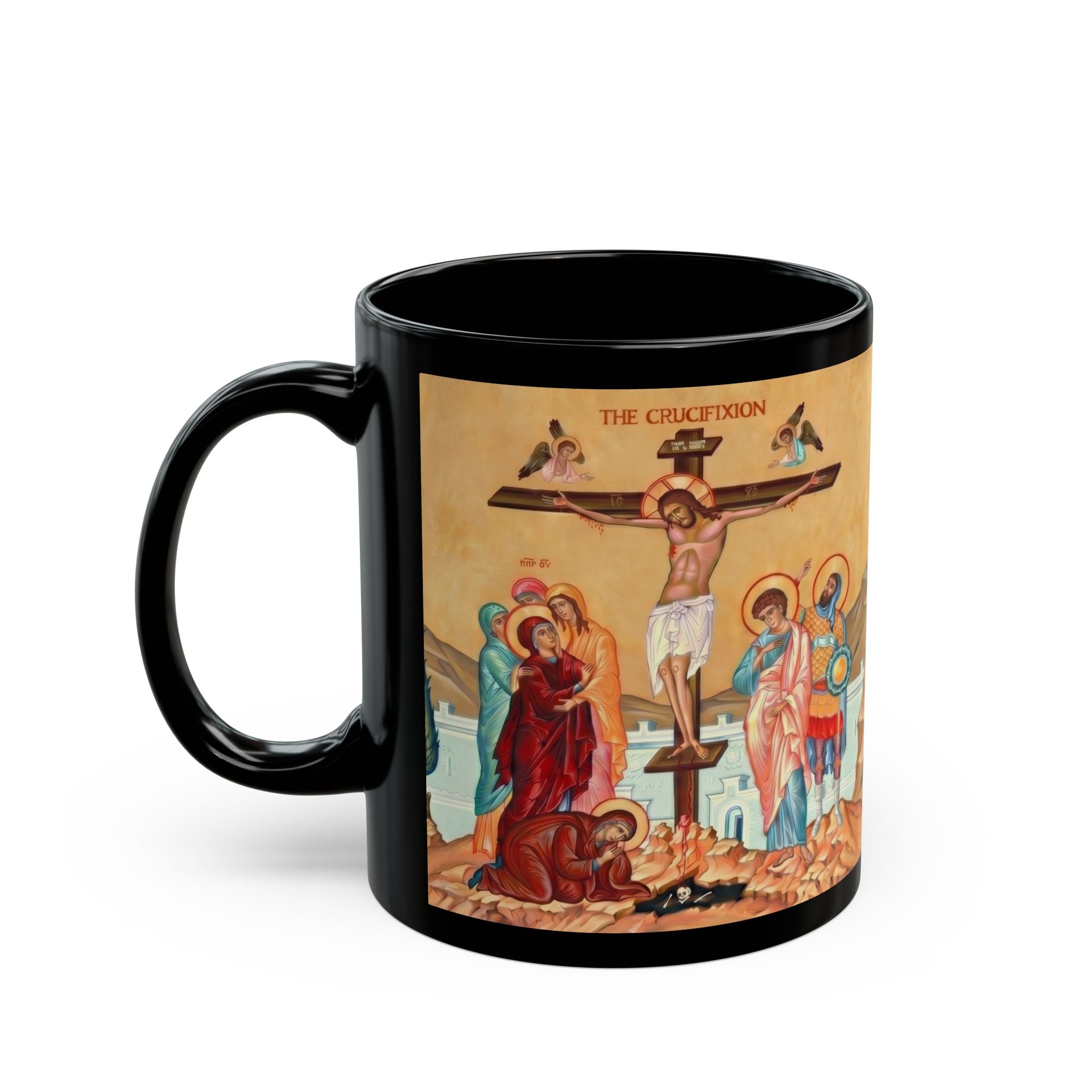 Crucifixion of Christ Orthodox Christian Black Coffee Mug — Orthodox Christian Gift