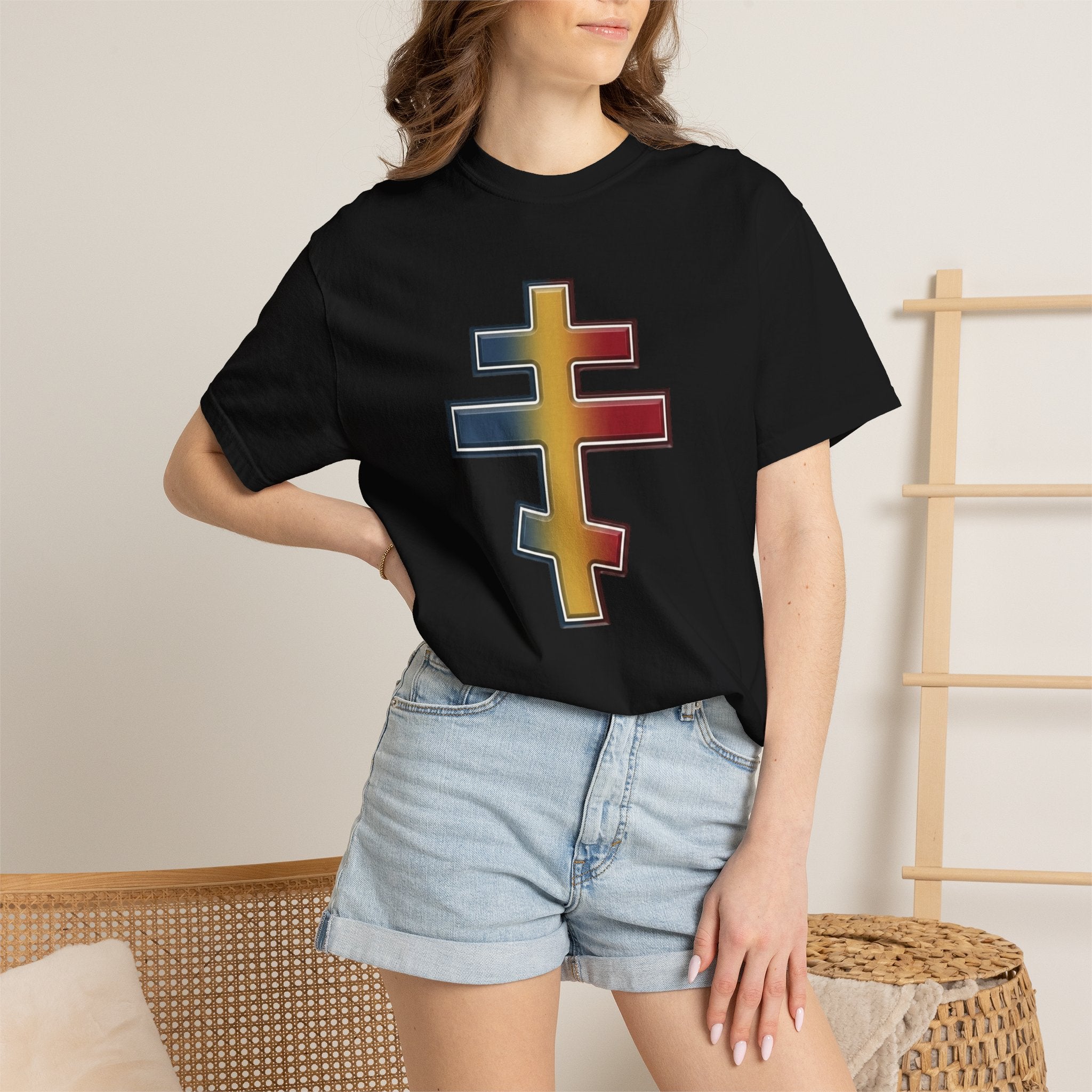 Moldovan Orthodox Cross design on a heavyweight garment-dyed t-shirt