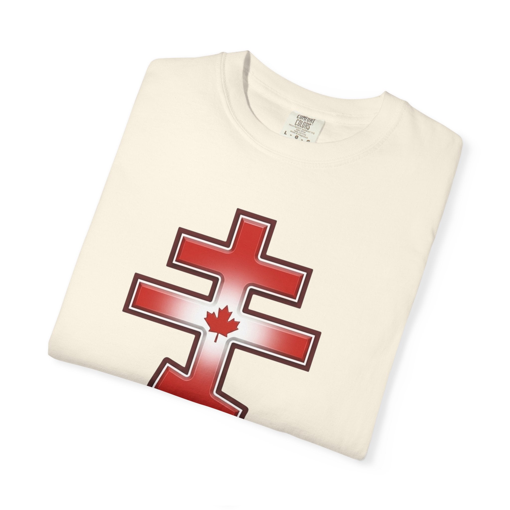 Canadian Orthodox Cross design on a heavyweight garment-dyed t-shirt