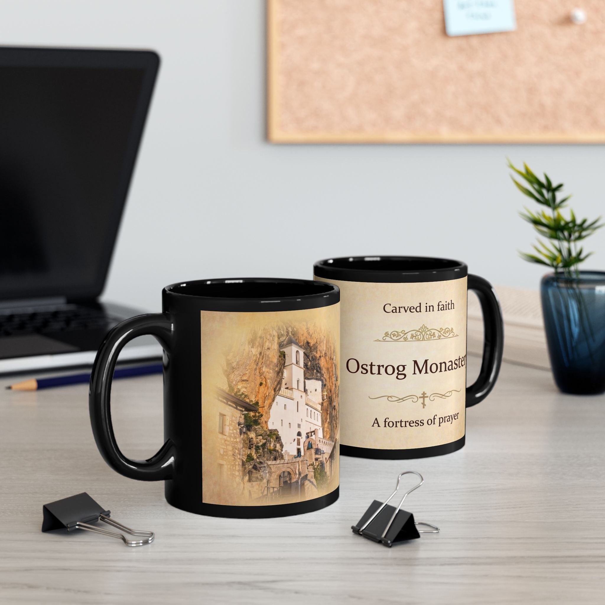 Ostrog Monastery Orthodox Christian Black Coffee Mug — Orthodox Coffee Mug