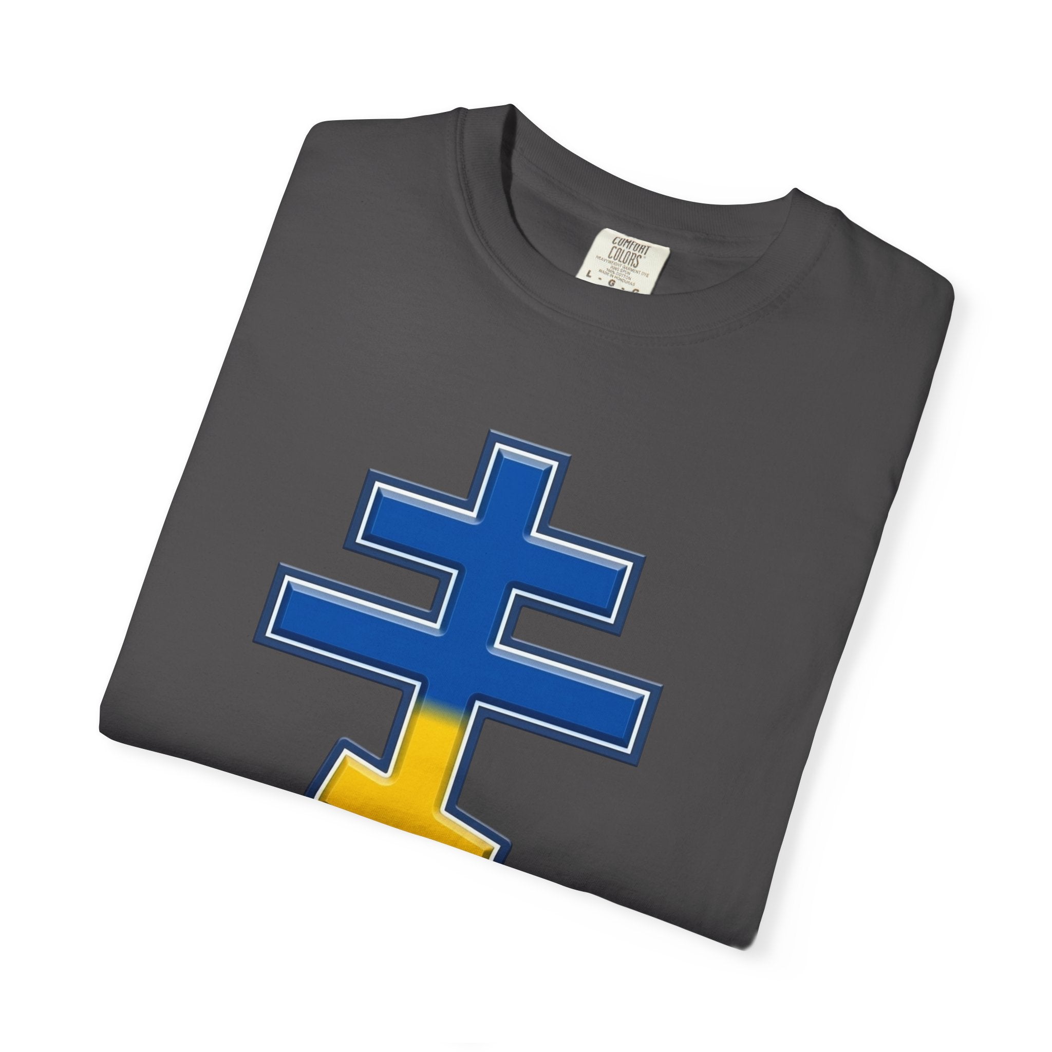 Ukrainian Orthodox Cross design on a heavyweight garment-dyed t-shirt