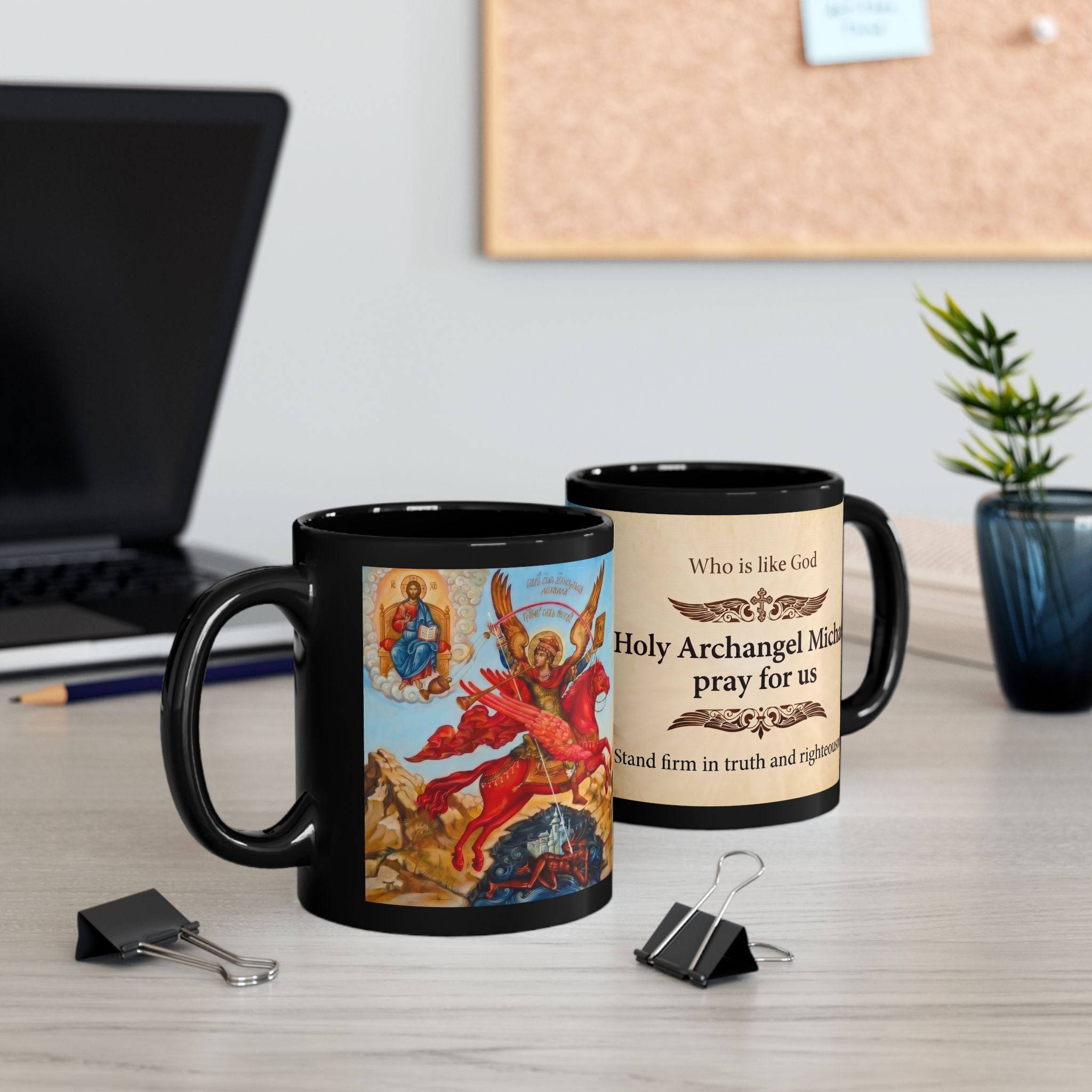 Archangel Michael Orthodox Christian Black Coffee Mug — Christian Gift Idea