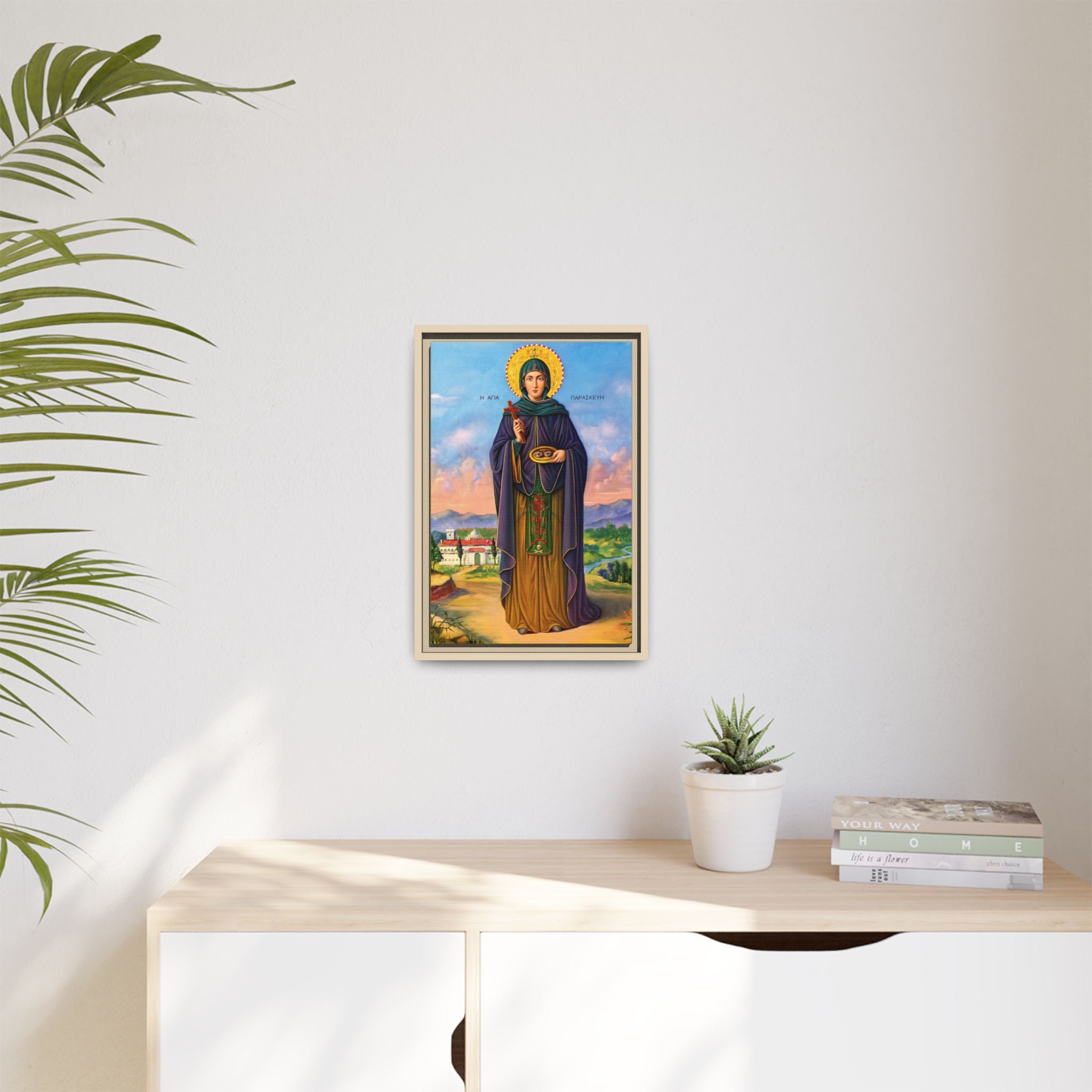 Framed canvas icon of Saint Paraskeva Petka, traditional Orthodox Christian artwork