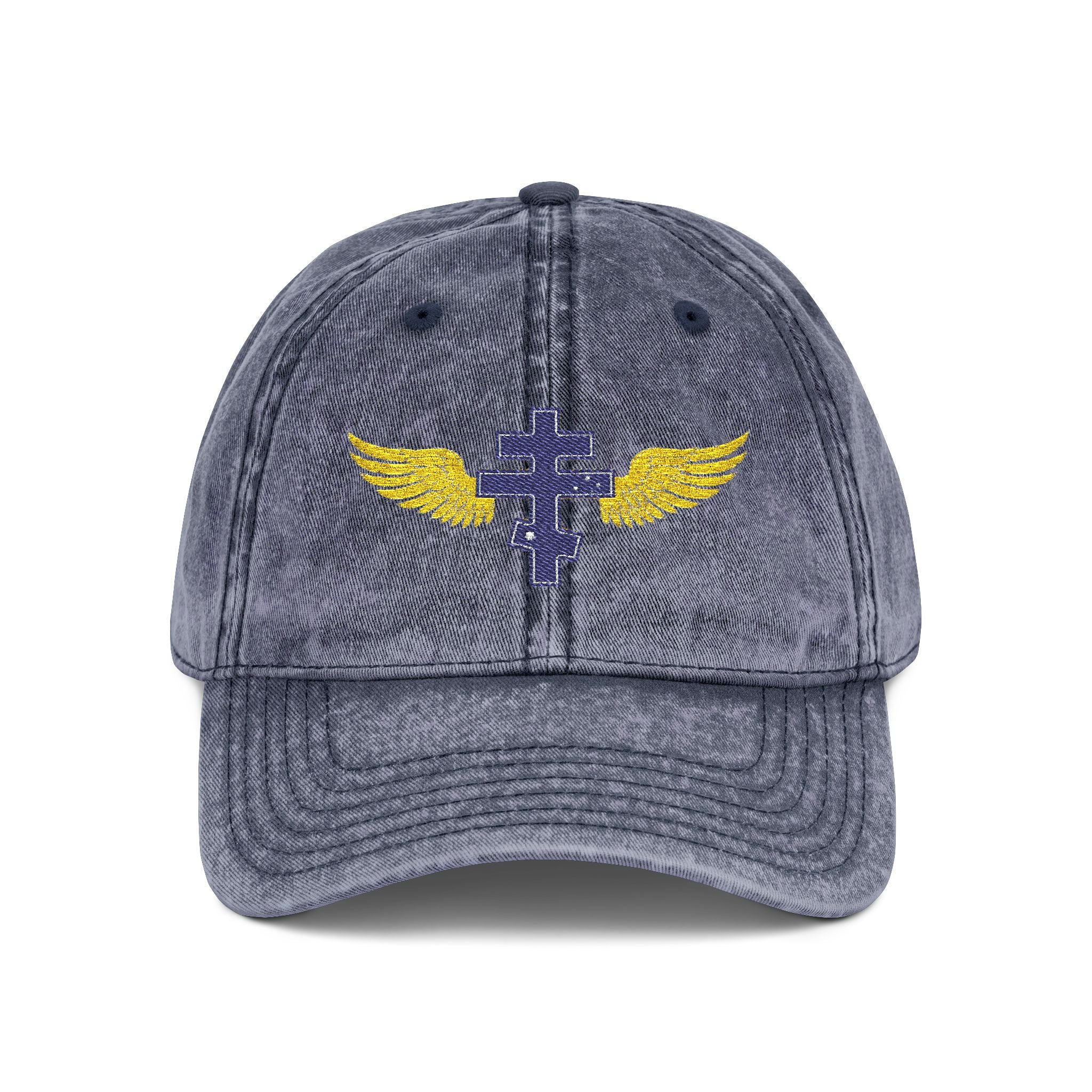 Australian Orthodox cross with wings embroidered on vintage cotton twill cap -- additional view 3