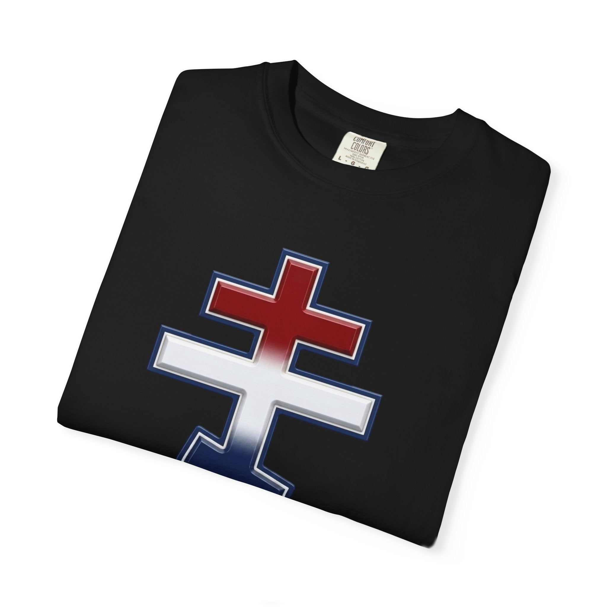 United States Orthodox Cross design on a heavyweight garment-dyed t-shirt