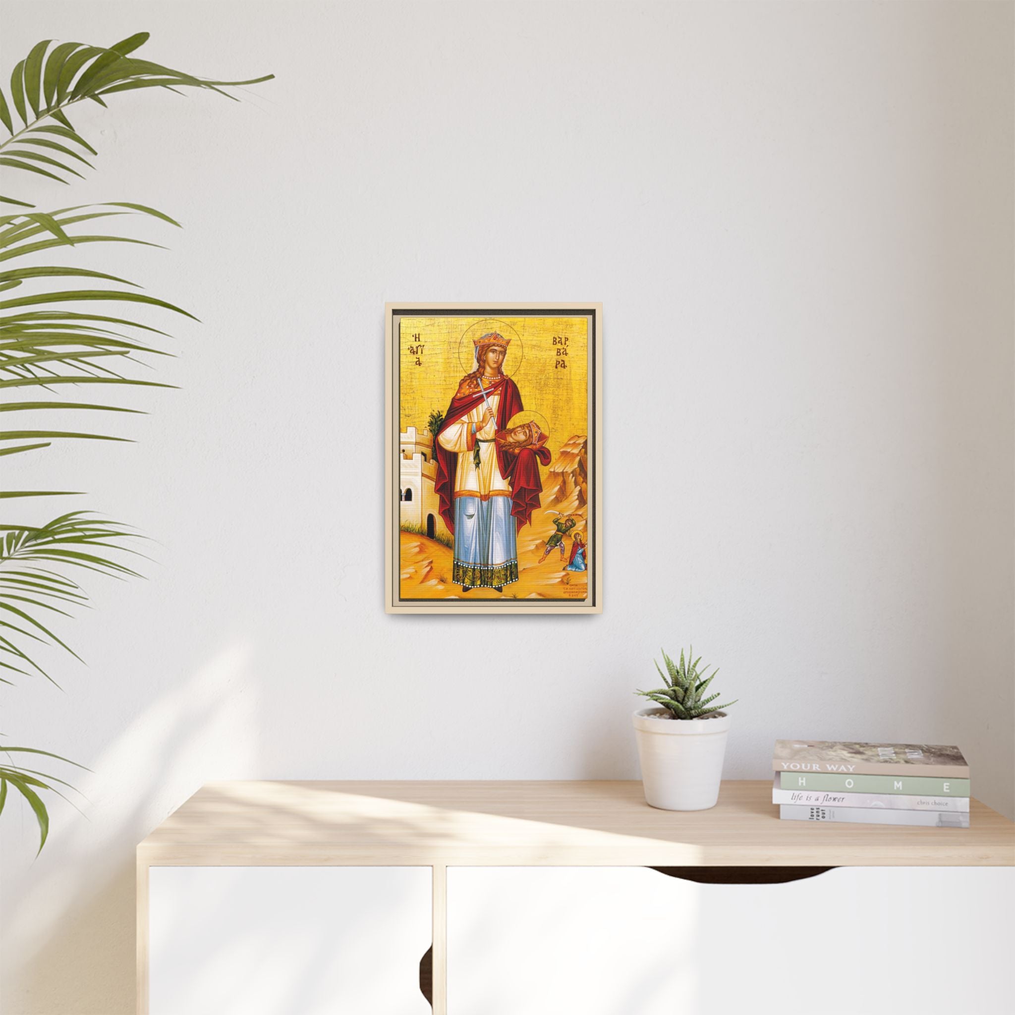 Framed canvas icon of Saint Barbara the Great Martyr, traditional Orthodox Christian artwork