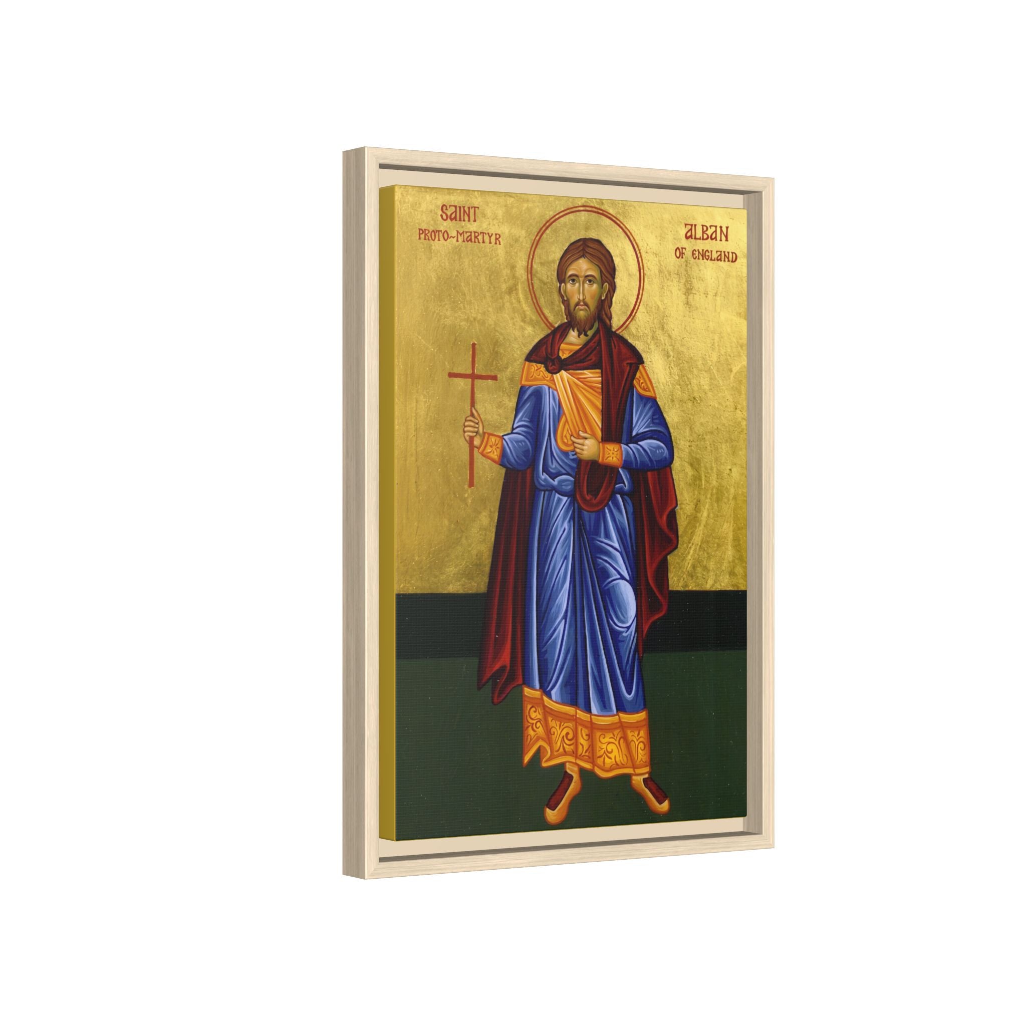 Framed canvas icon of Saint Alban the Protomartyr of Britain, traditional Orthodox Christian artwork