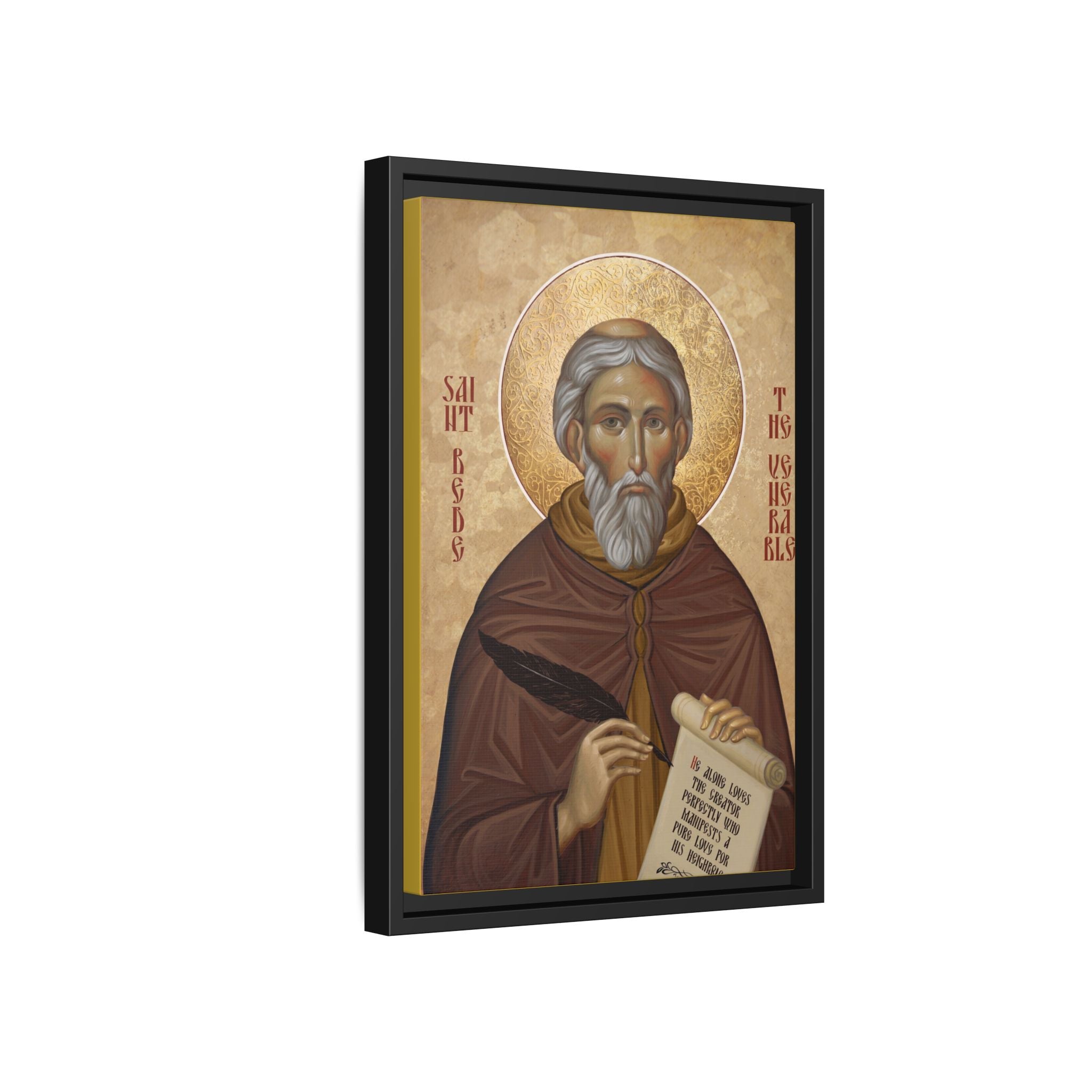 Framed canvas icon of Saint Bede the Venerable, traditional Orthodox Christian artwork