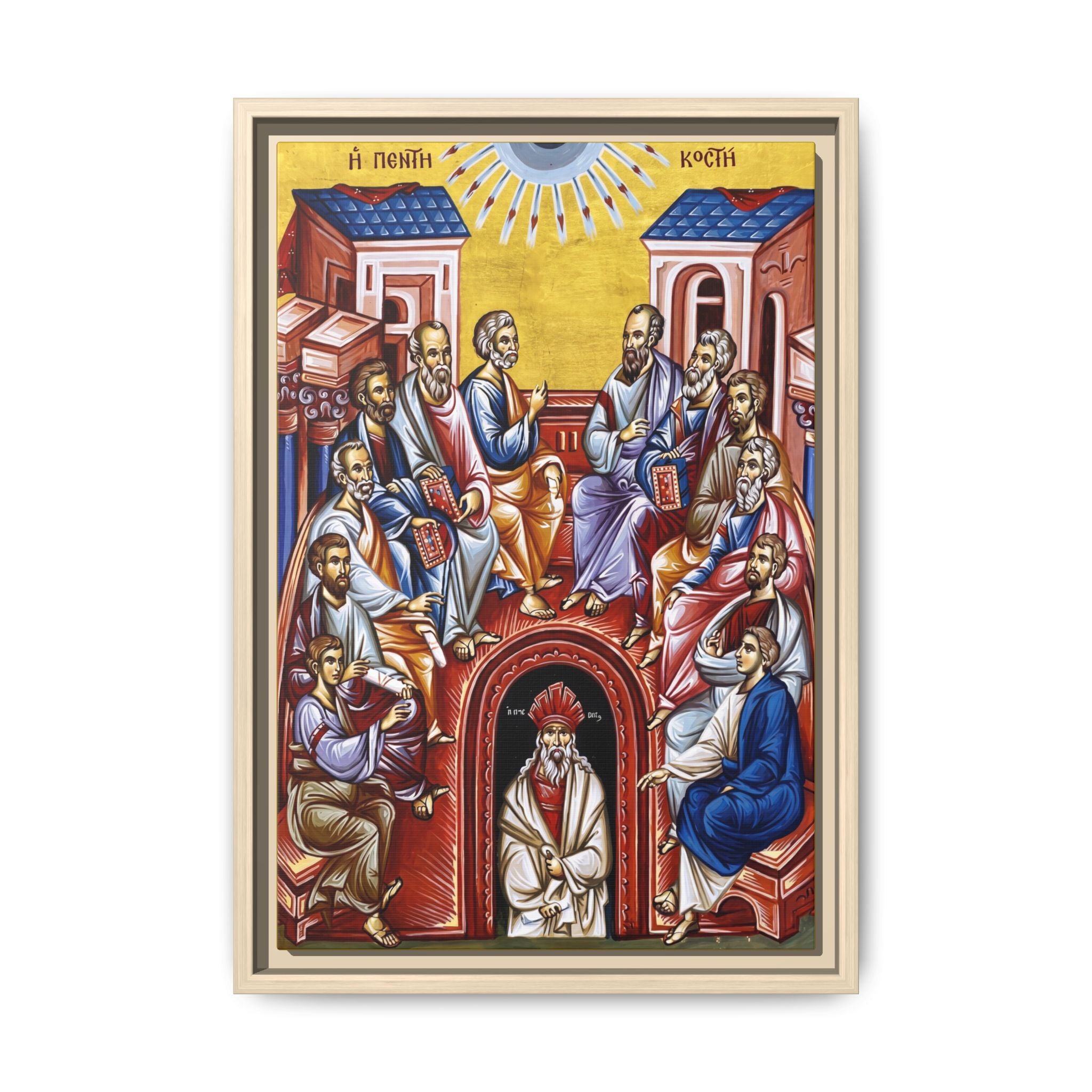 Pentecost Descent of Holy Spirit Framed Canvas Icon