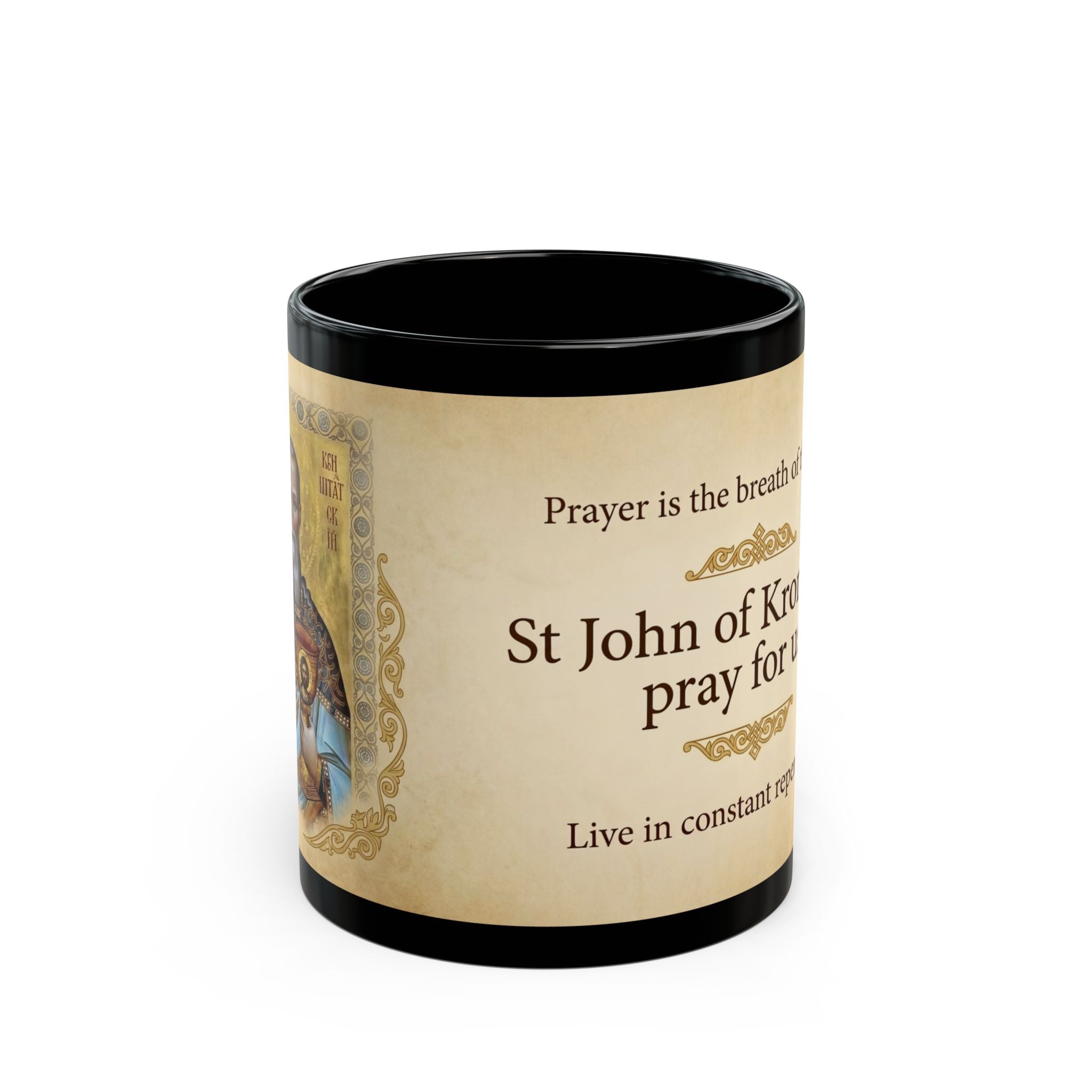 Saint John of Kronstadt Orthodox Christian Black Coffee Mug — Orthodox Christian Mug