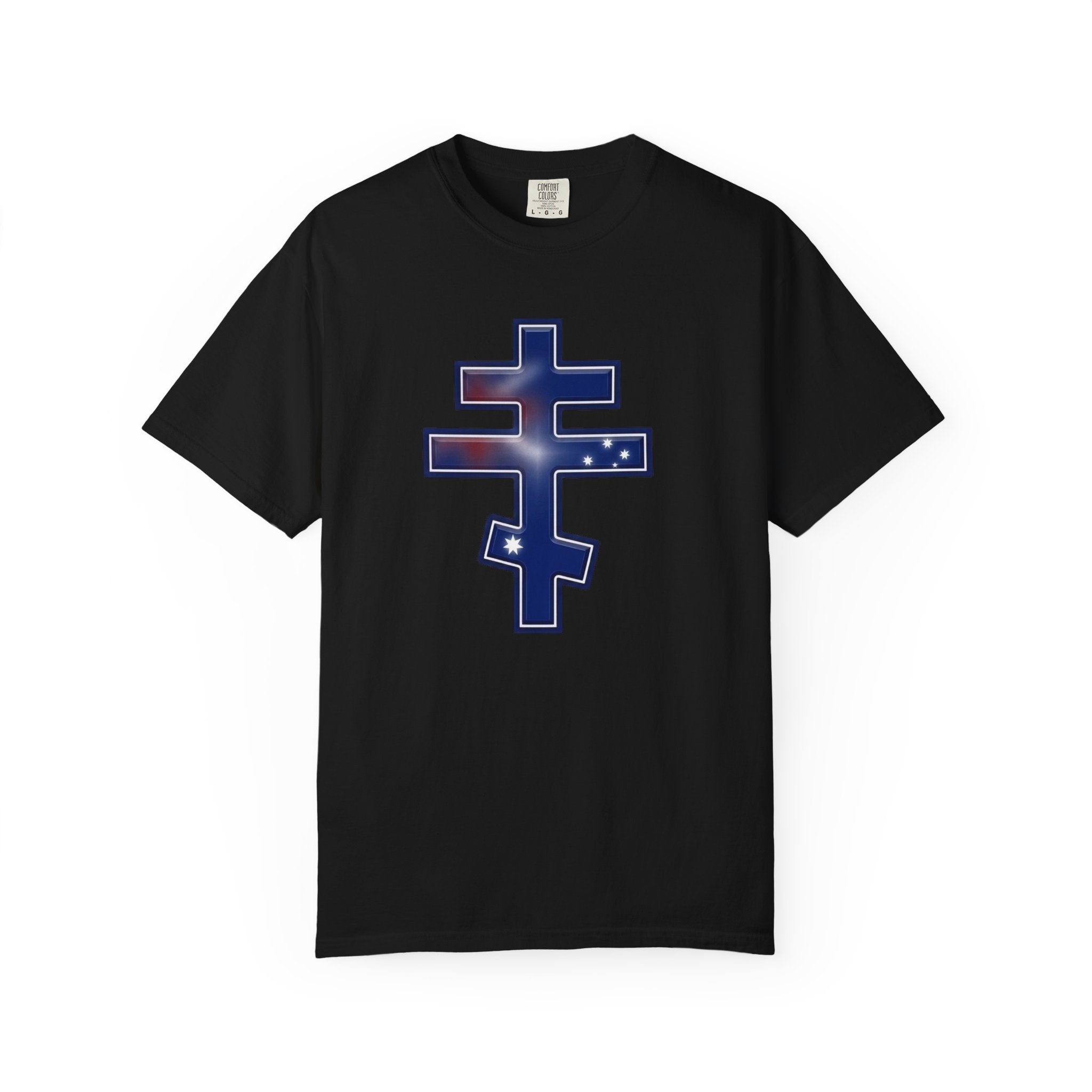 Australian Orthodox Cross design on a heavyweight garment-dyed t-shirt