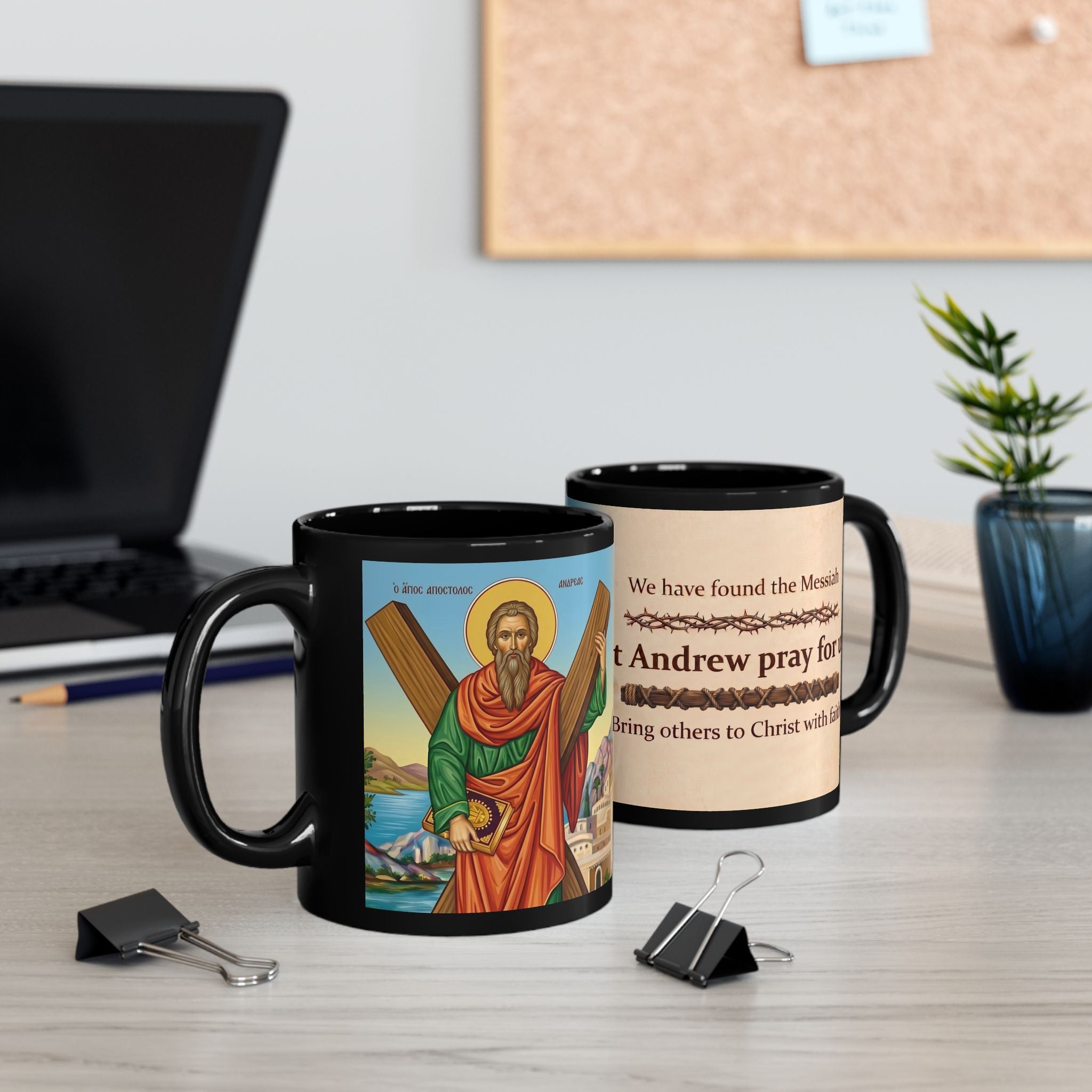 Saint Andrew the First-Called Orthodox Christian Black Coffee Mug — Christian Gift Idea