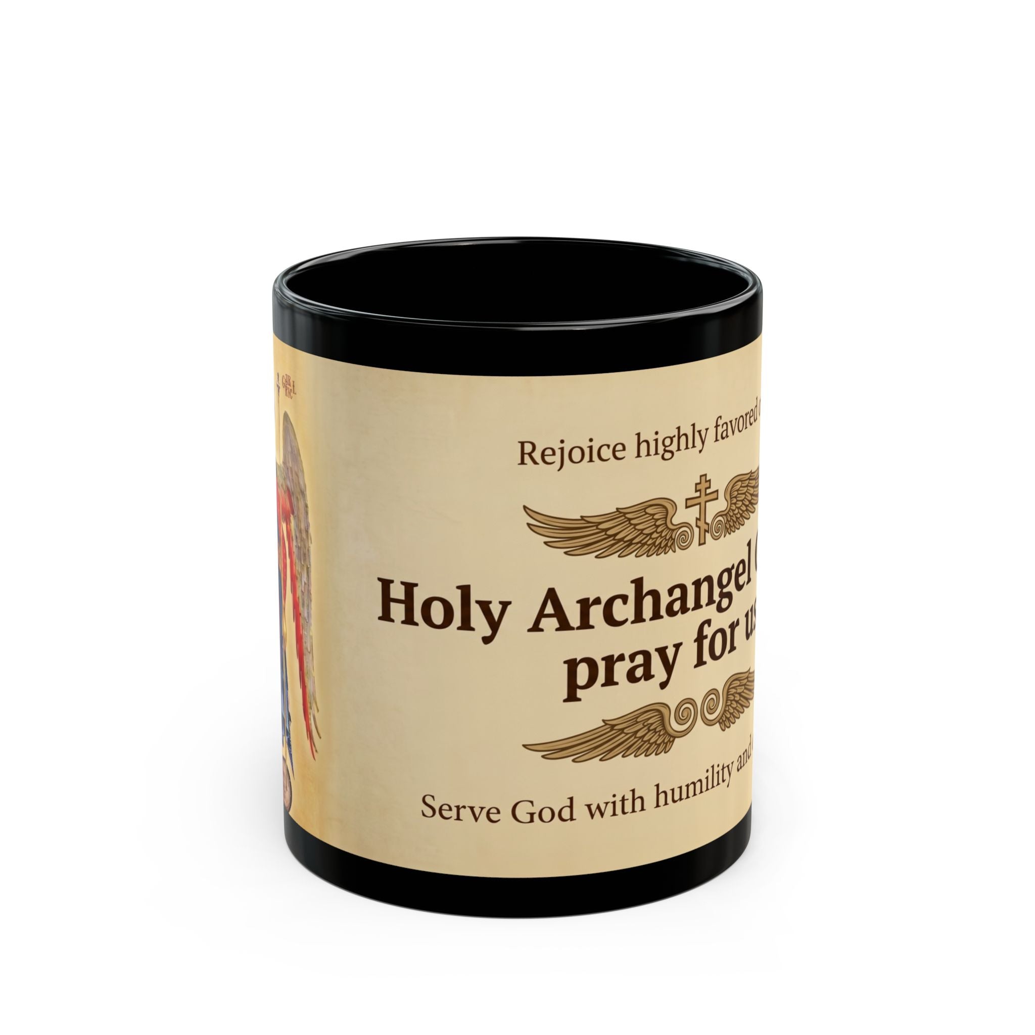Archangel Gabriel Orthodox Christian Black Coffee Mug — Orthodox Christian Mug