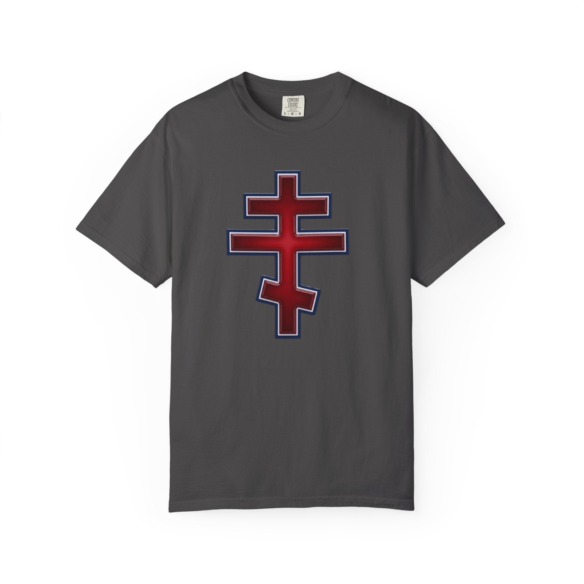 Albanian Orthodox Cross design on a heavyweight garment-dyed t-shirt