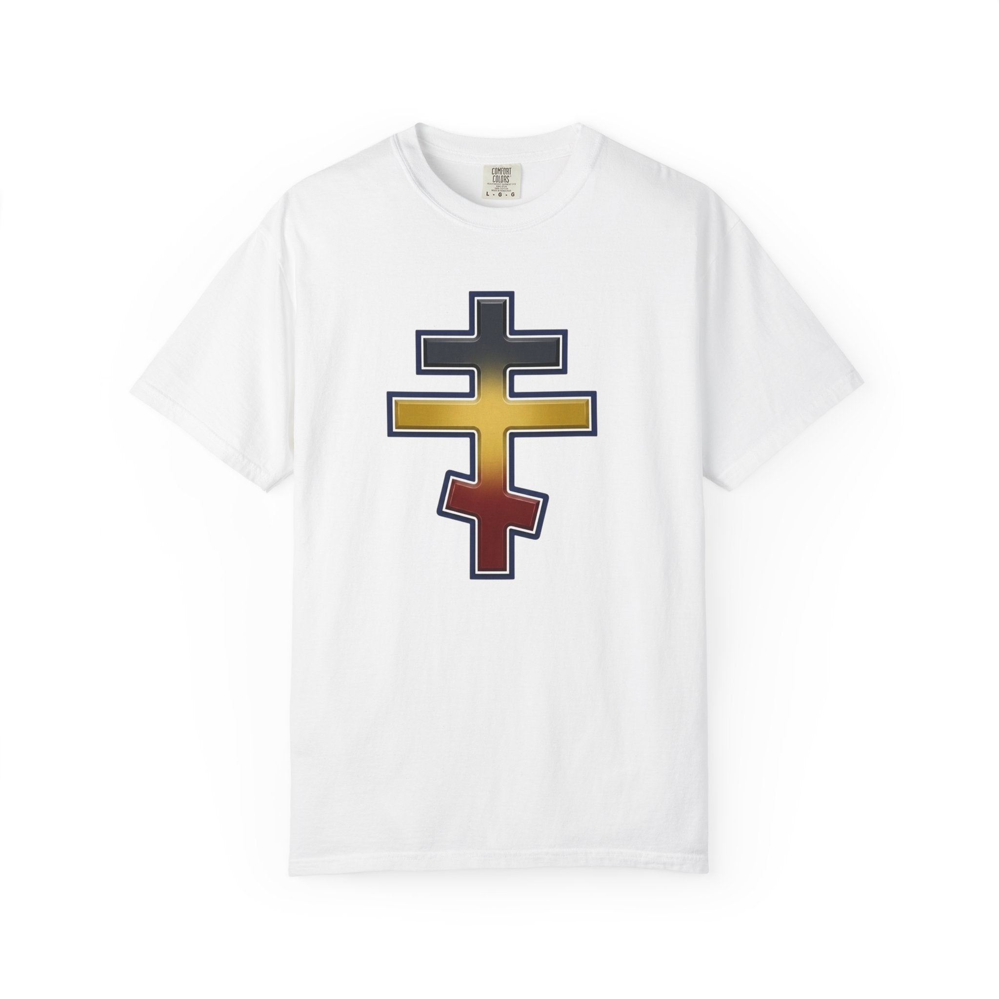 Ugandan Orthodox Cross design on a heavyweight garment-dyed t-shirt