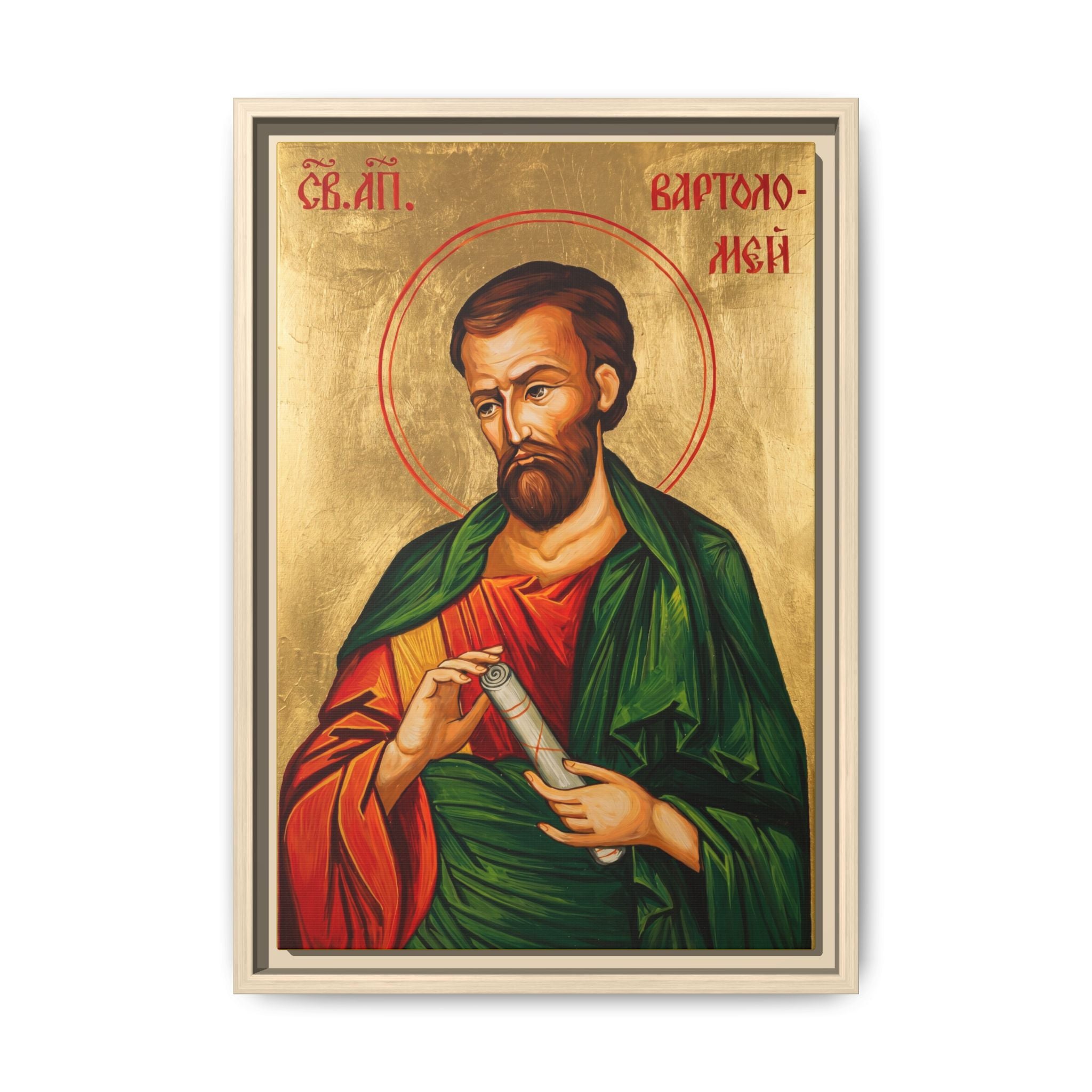 Framed canvas icon of Saint Bartholomew the Apostle, traditional Orthodox Christian artwork