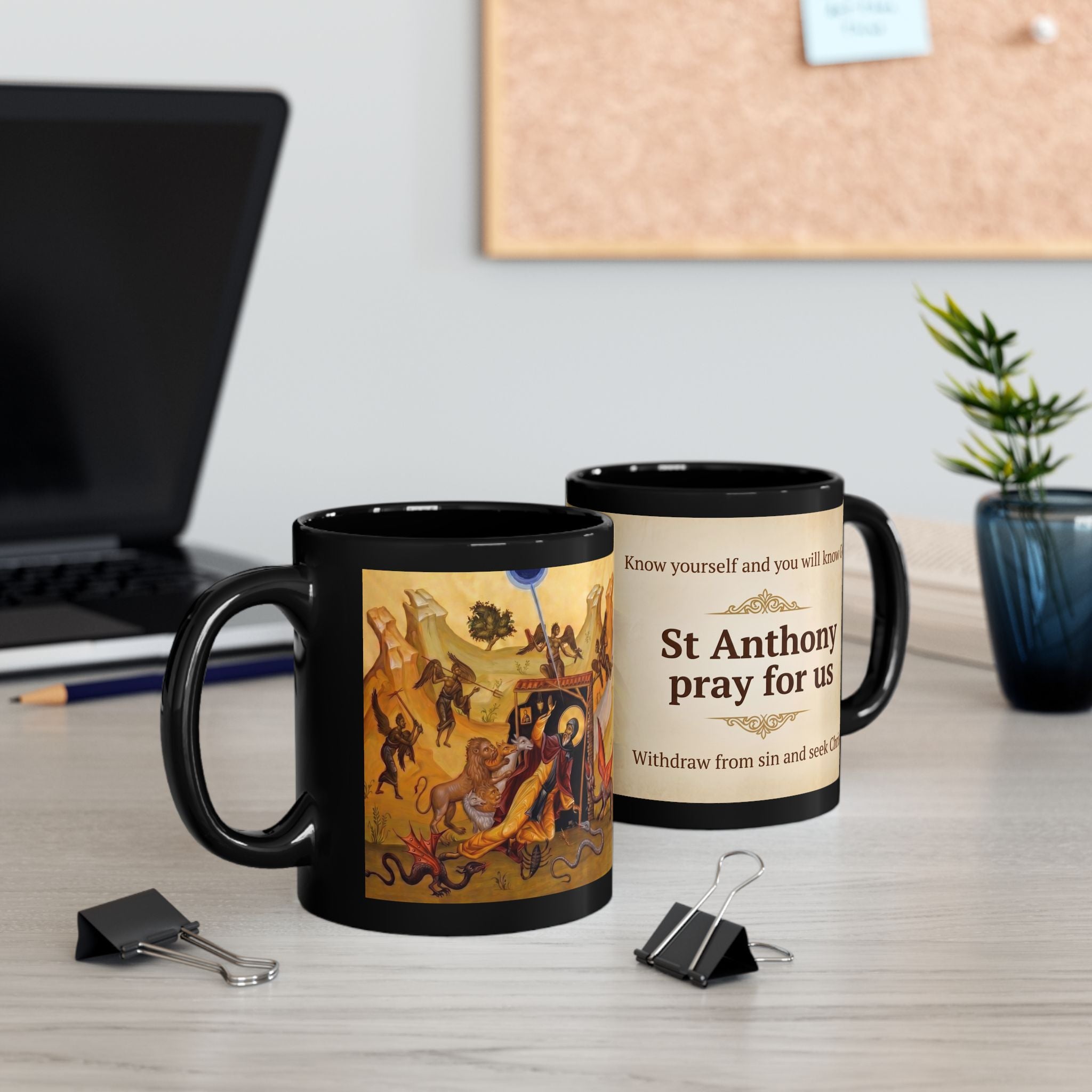 Saint Anthony the Great Orthodox Christian Black Coffee Mug — Christian Gift Idea