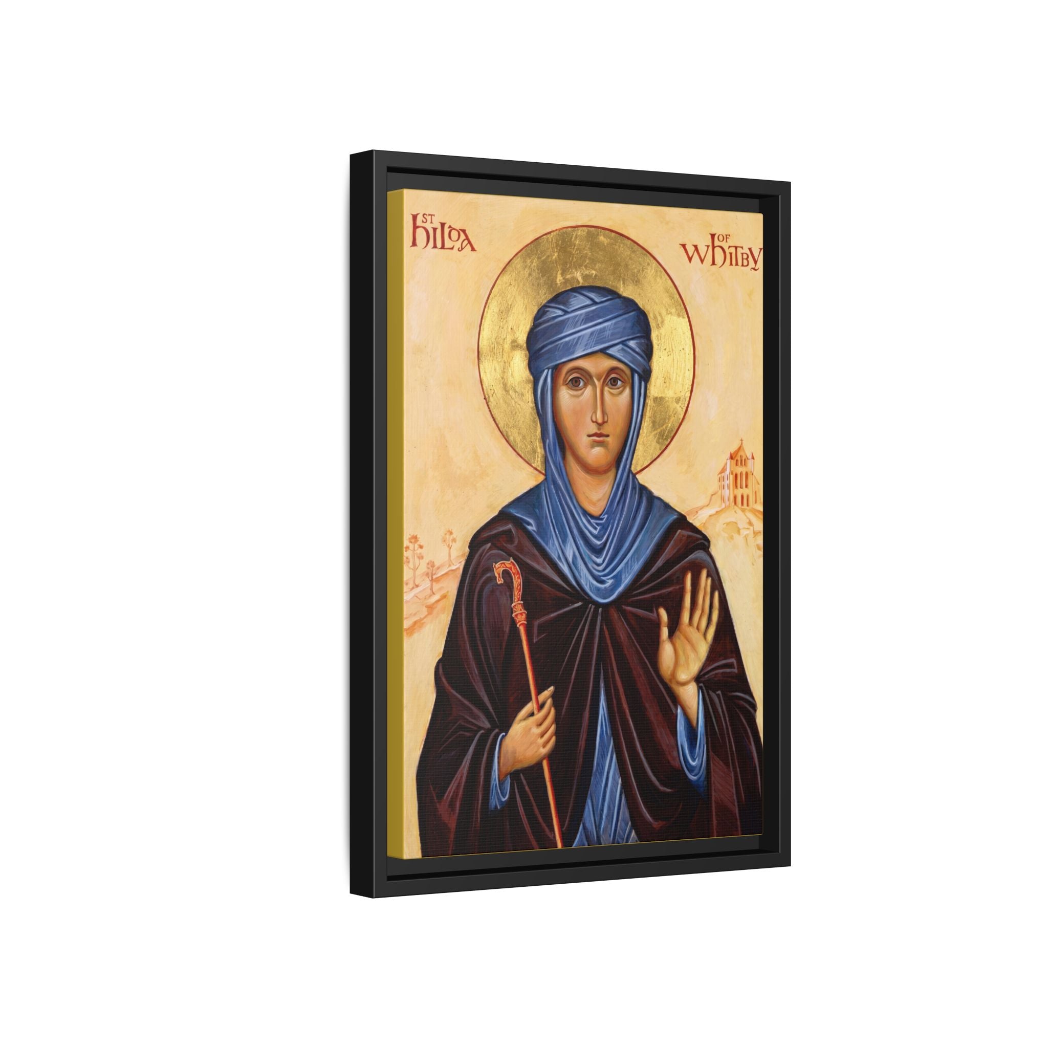 Framed canvas icon of Saint Hilda of Whitby, traditional Orthodox Christian artwork