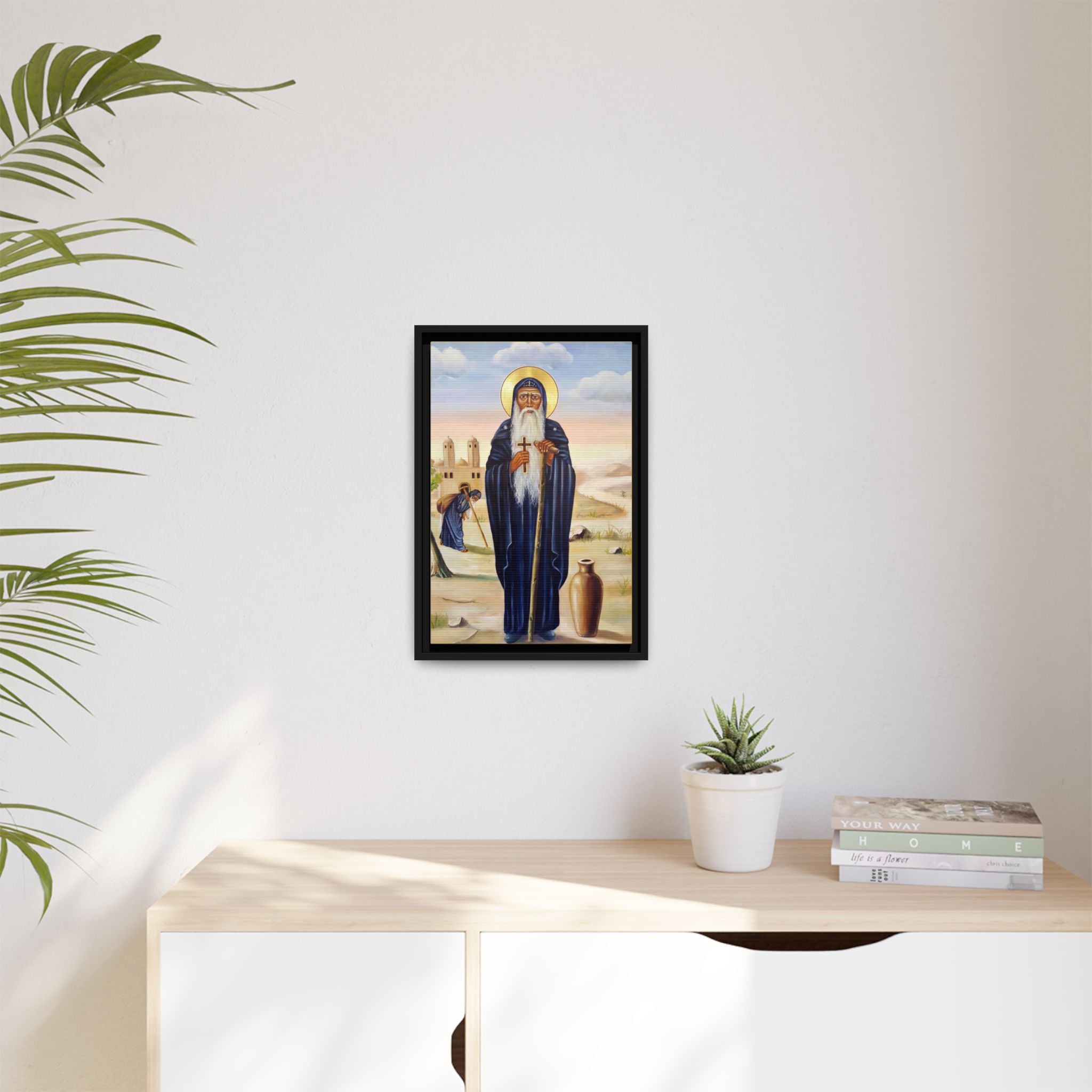 Framed canvas icon of Saint Moses the Ethiopian, traditional Orthodox Christian artwork