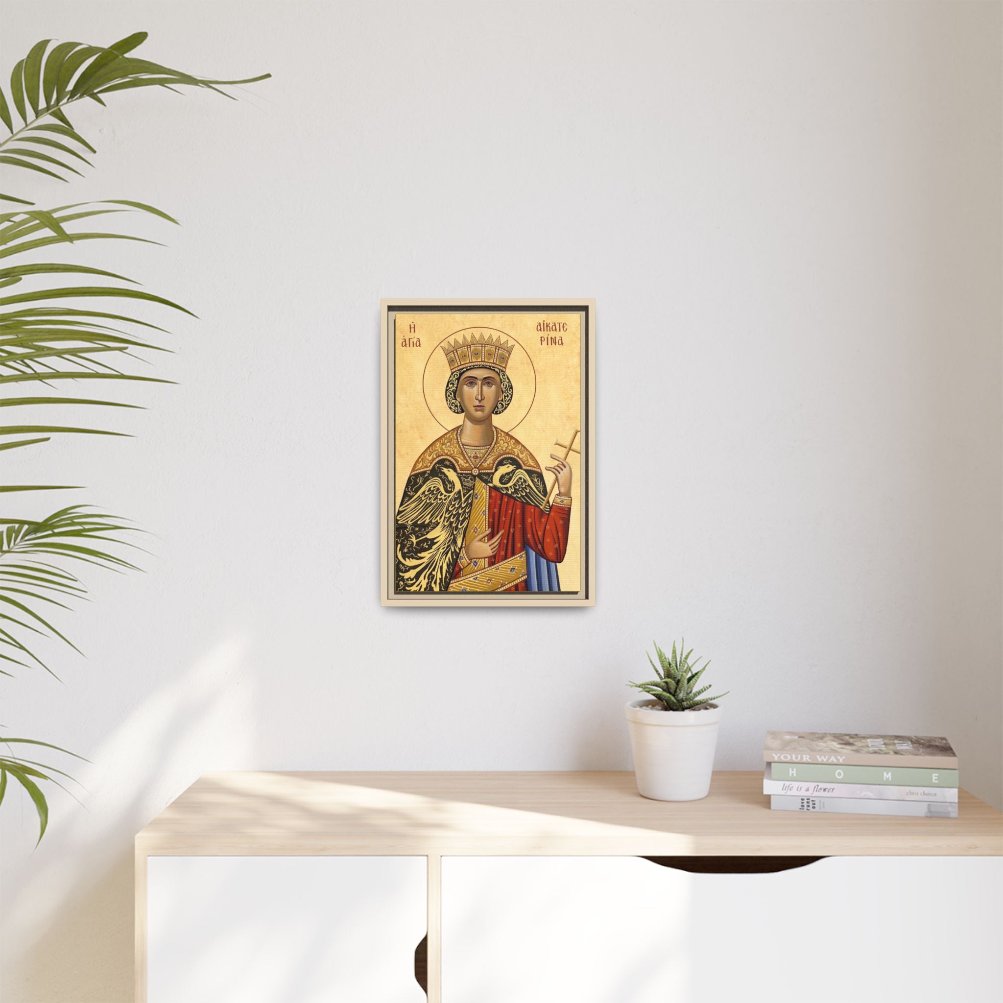 Framed canvas icon of Saint Catherine of Alexandria, traditional Orthodox Christian artwork