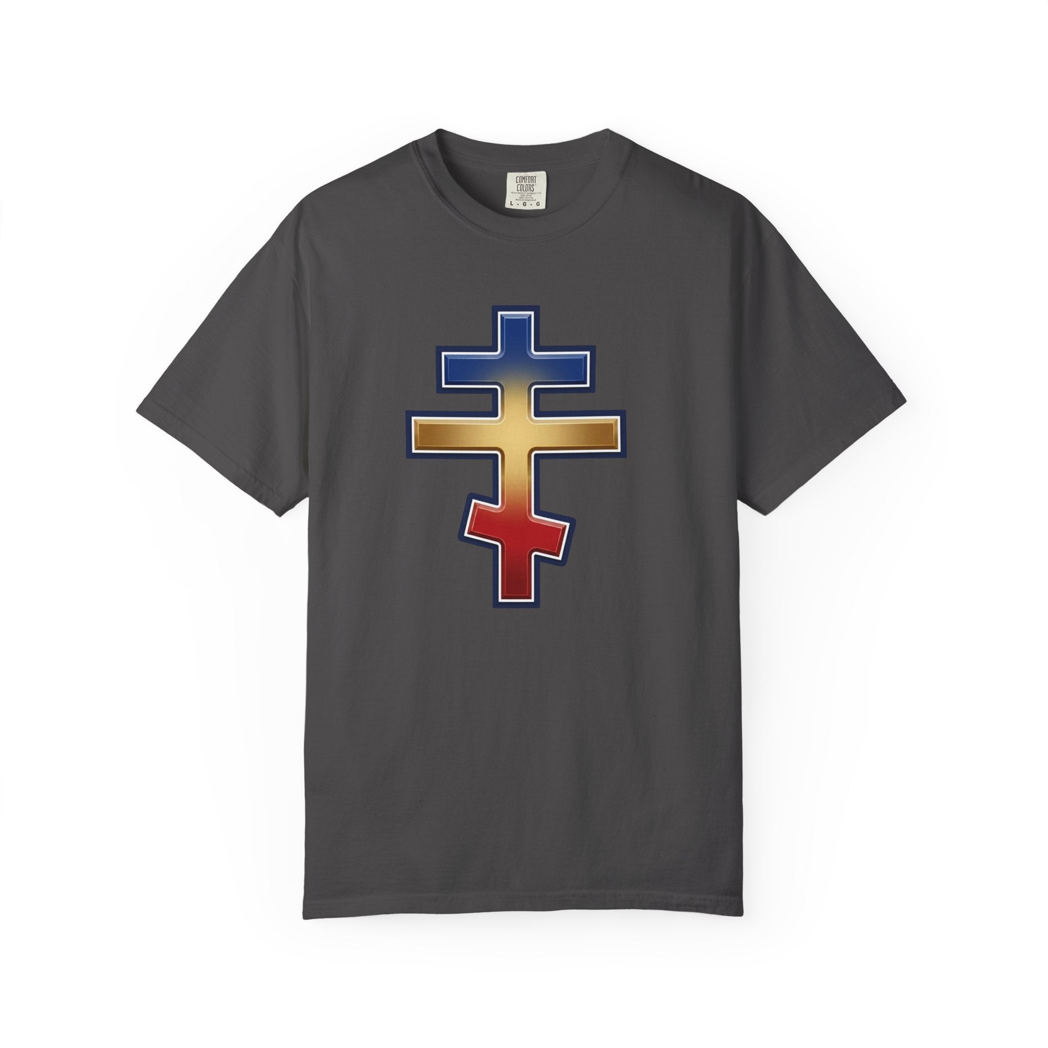 Romanian Orthodox Cross design on a heavyweight garment-dyed t-shirt